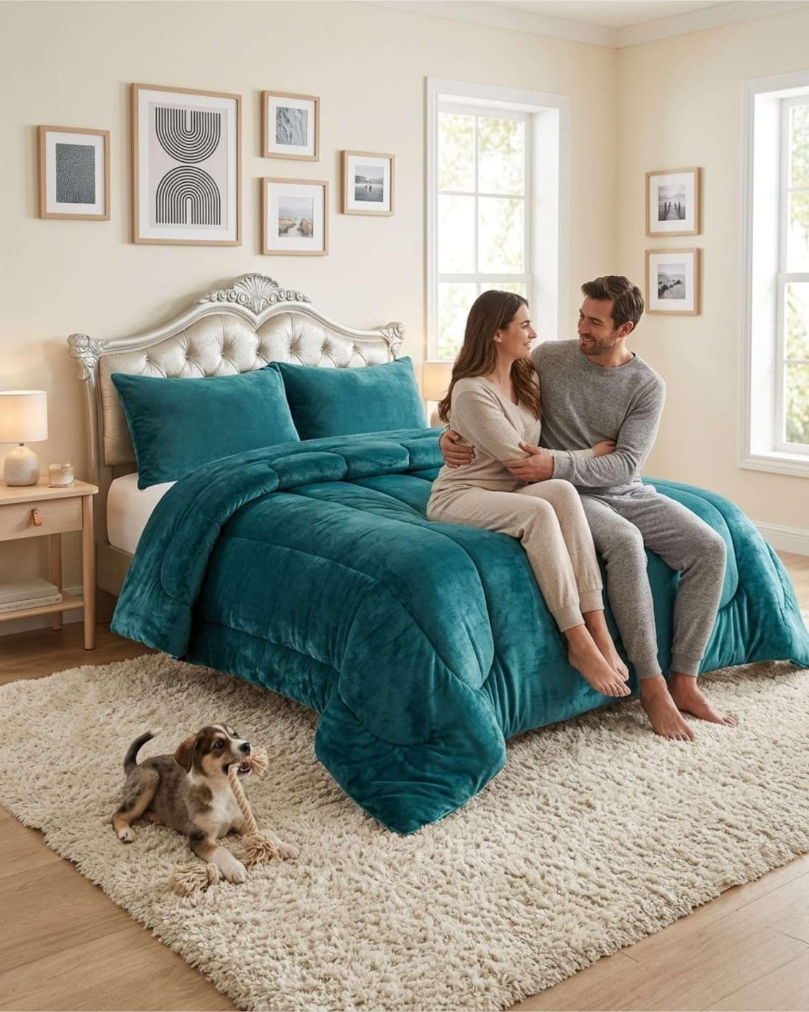 Cubrecama de Plush con Chiporro Diseño Ondas king / Super king verde-4