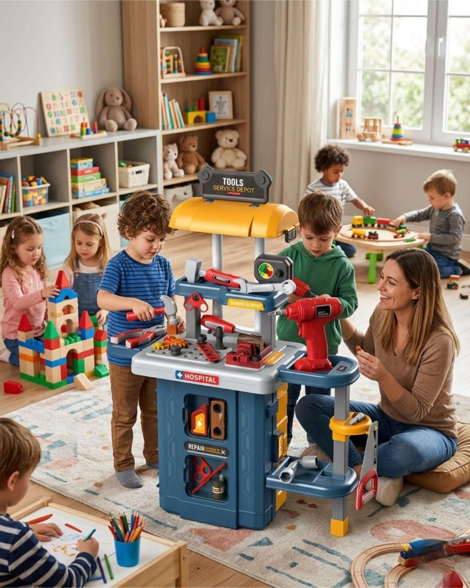 Taller de Herramientas de Juguete 3 en 1 Movible Infantil-0