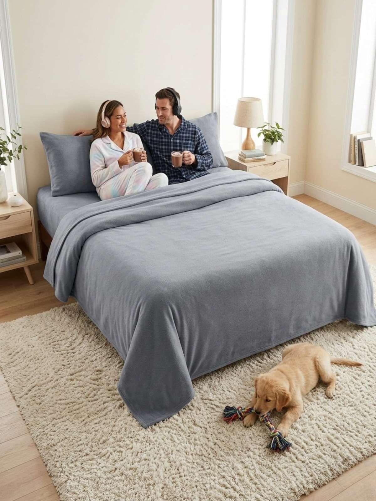 Sábanas Térmicas de polar Esponjosa King Tacto Suave gris-0
