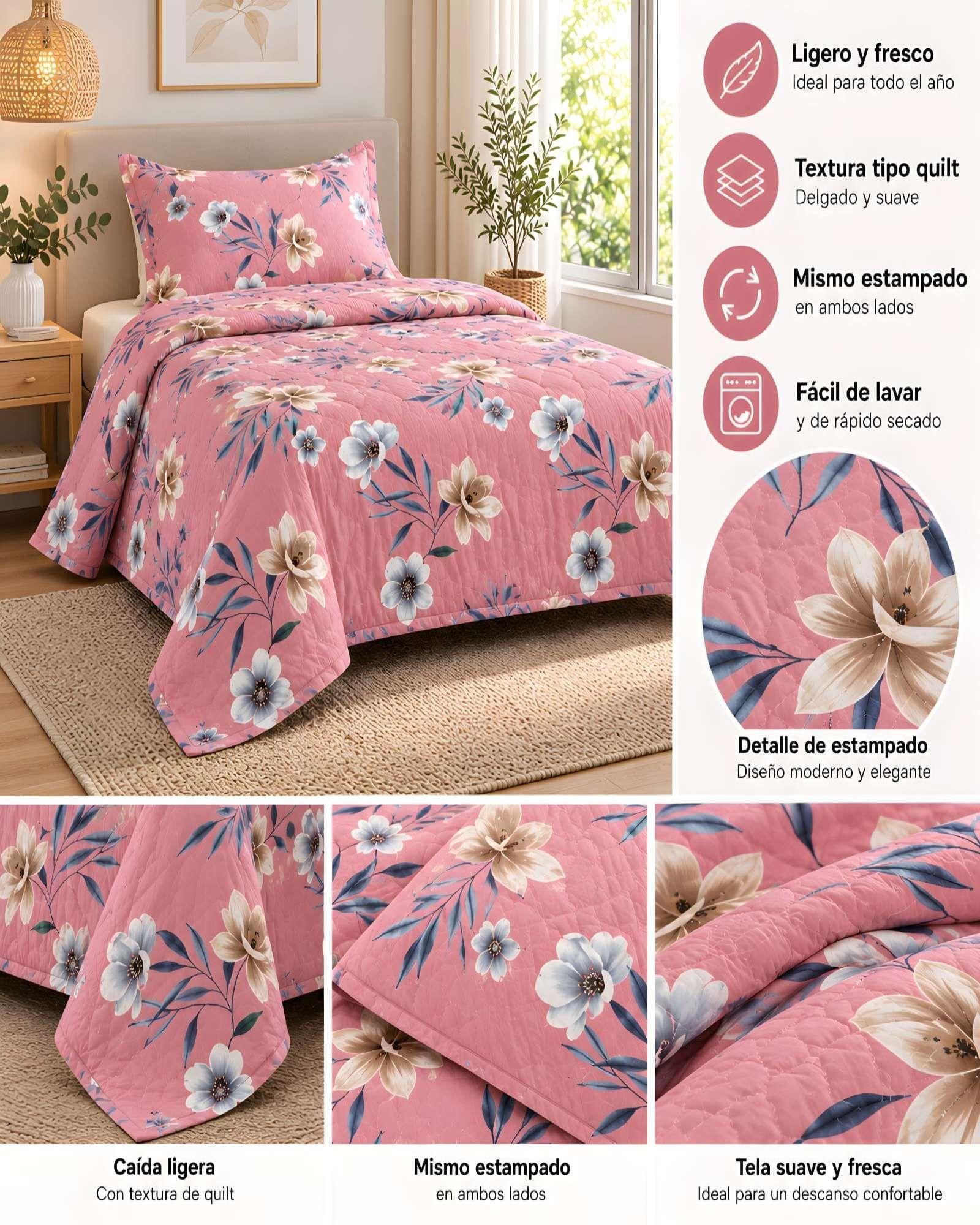 Cubrecama Quilt 1.5 Plazas para Verano con Almohada Incluida-4