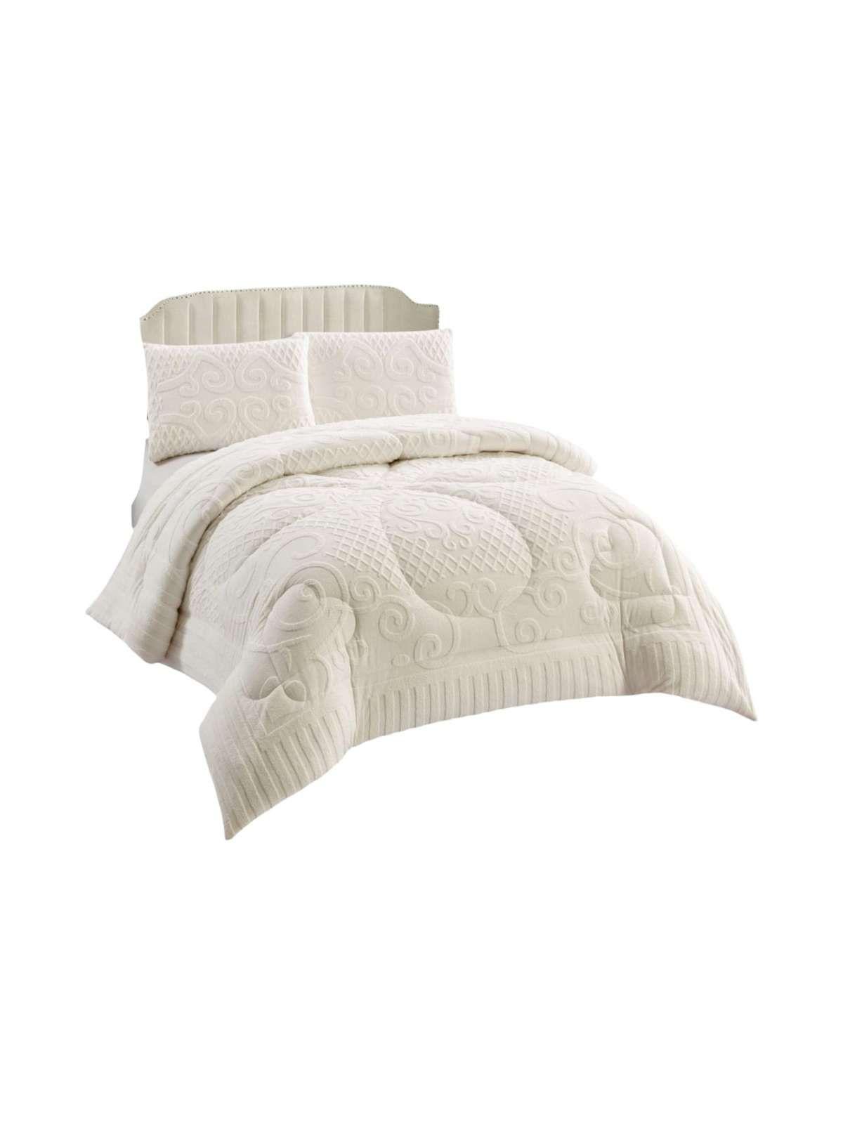 Cubrecama Plumón Jacquard Premium 2 Plazas Invierno Térmico blanco-2