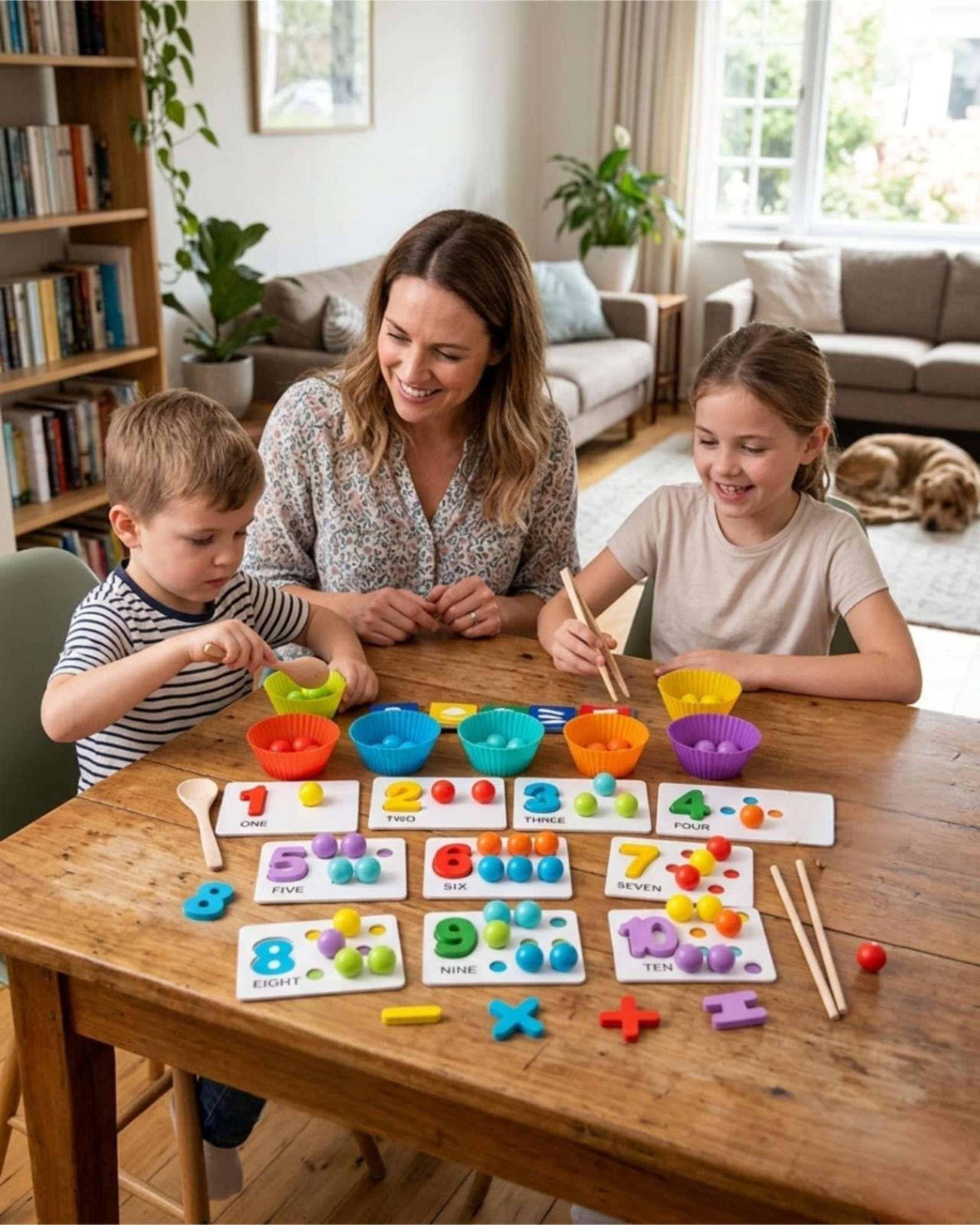 JUEGO DE APRENDIZAJE, CUENTAS MONTESSORI DE NUMEROS Y COLORES CON PINZAS  -1