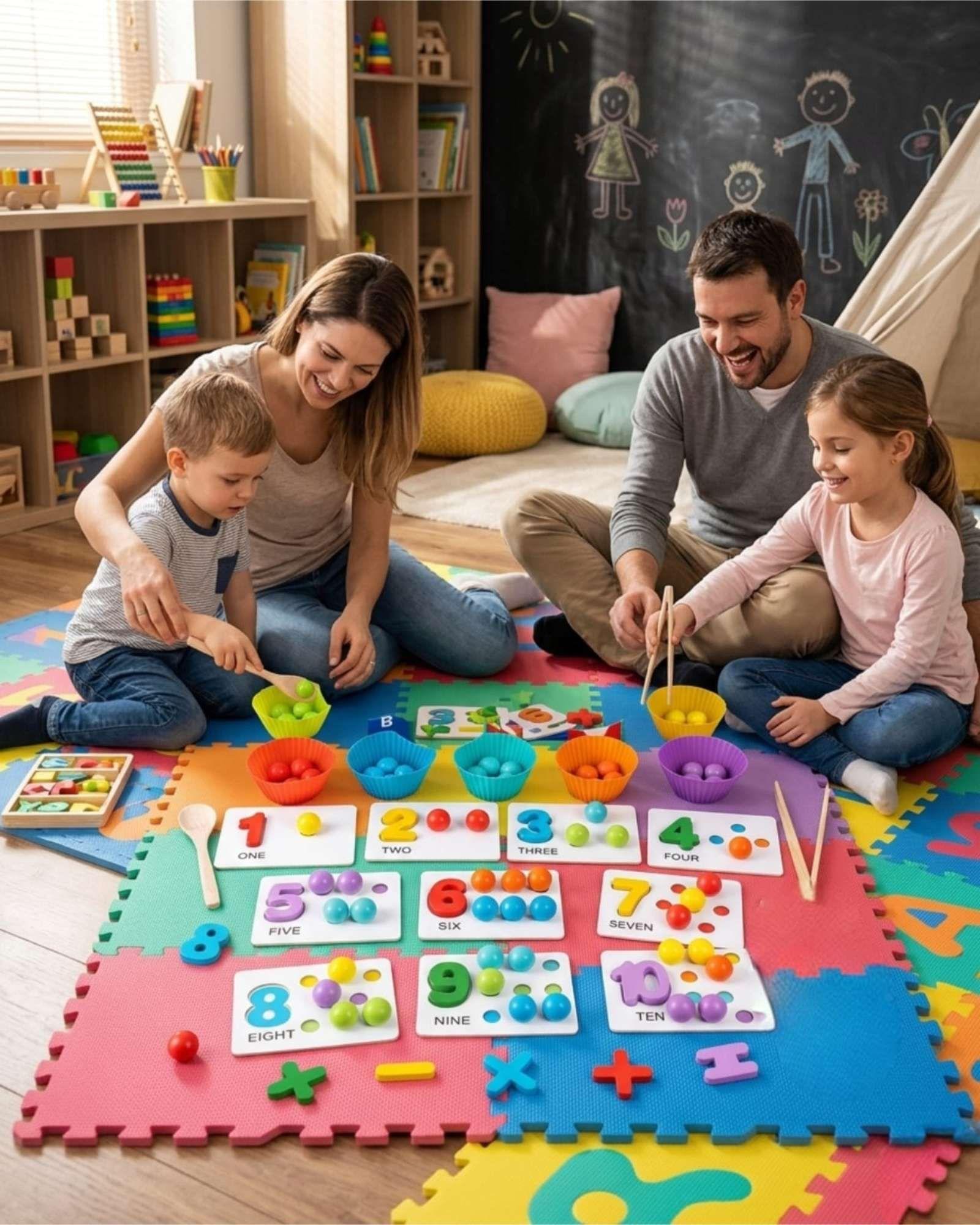 JUEGO DE APRENDIZAJE, CUENTAS MONTESSORI DE NUMEROS Y COLORES CON PINZAS  -2