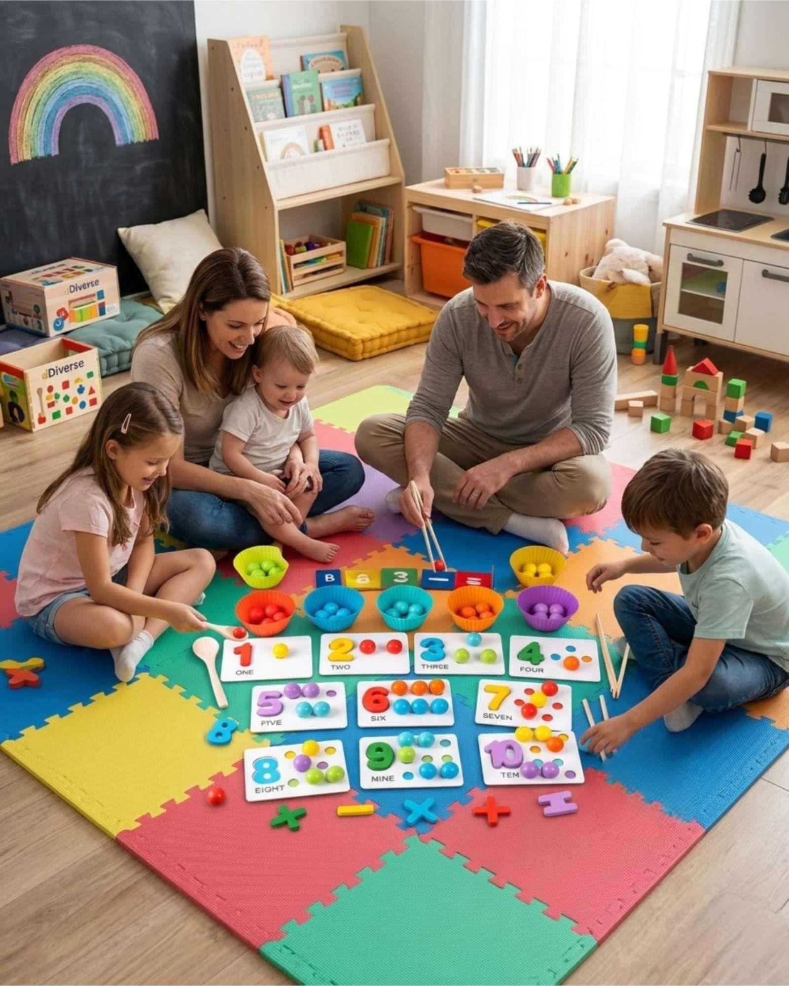 JUEGO DE APRENDIZAJE, CUENTAS MONTESSORI DE NUMEROS Y COLORES CON PINZAS  -3