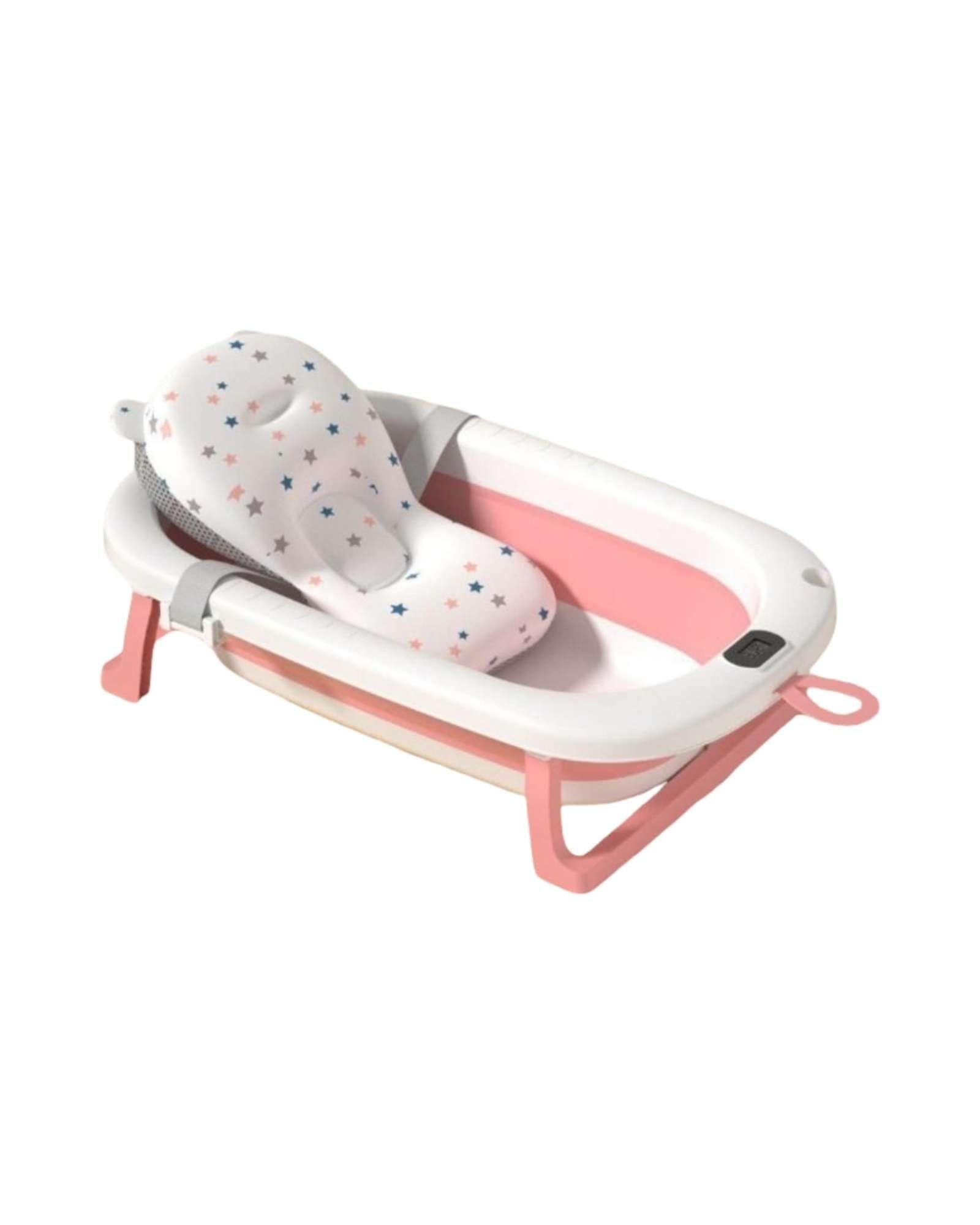 TINA BEBE BAÑERA PLEGABLE CON TERMOMETRO Y COJÍN ROSA-3