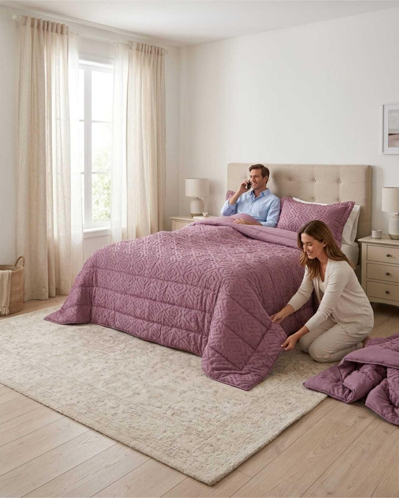 Plumón Ligero Super King Jacquard Sin Costuras rosa-0