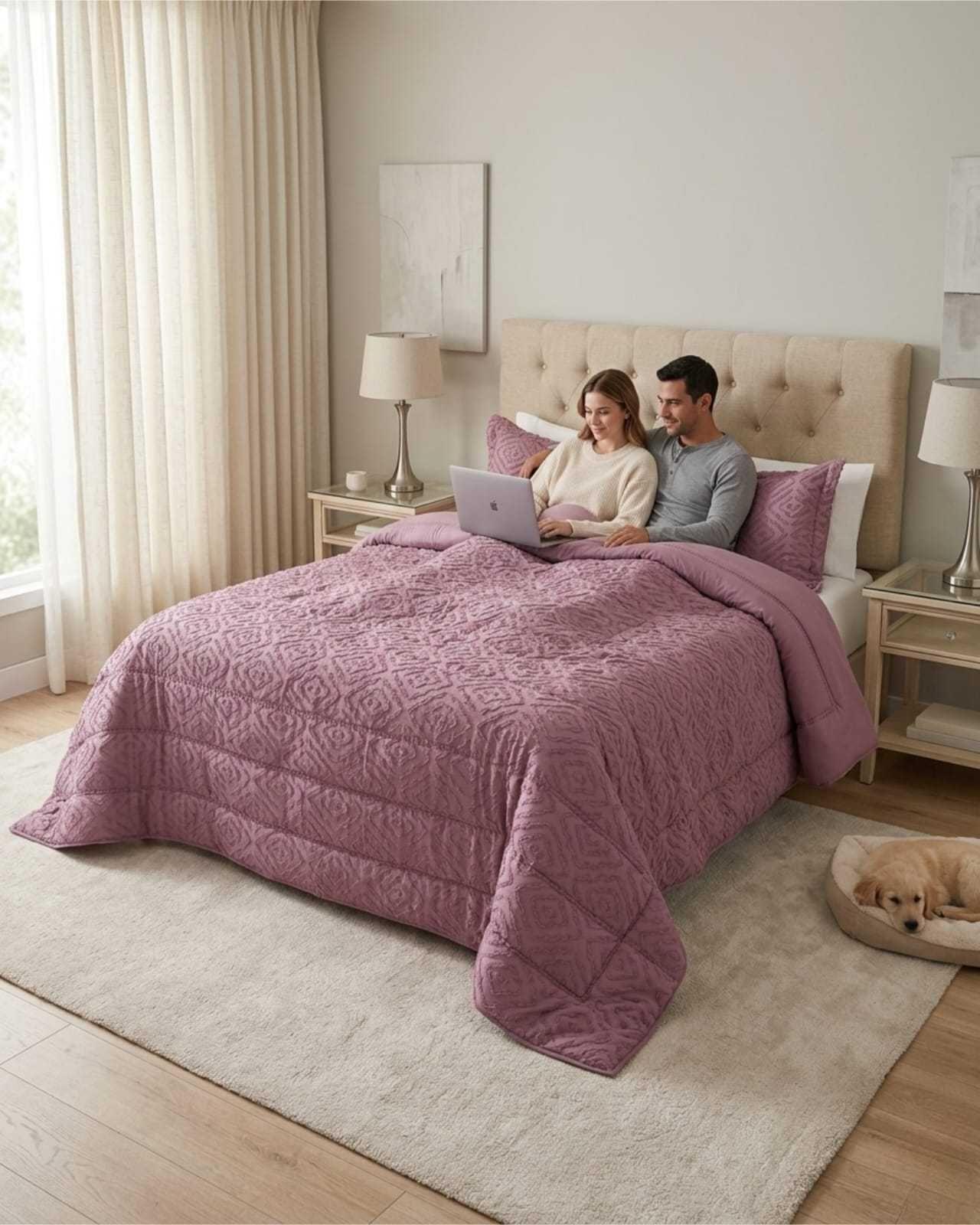 Plumón Ligero Super King Jacquard Sin Costuras rosa-4