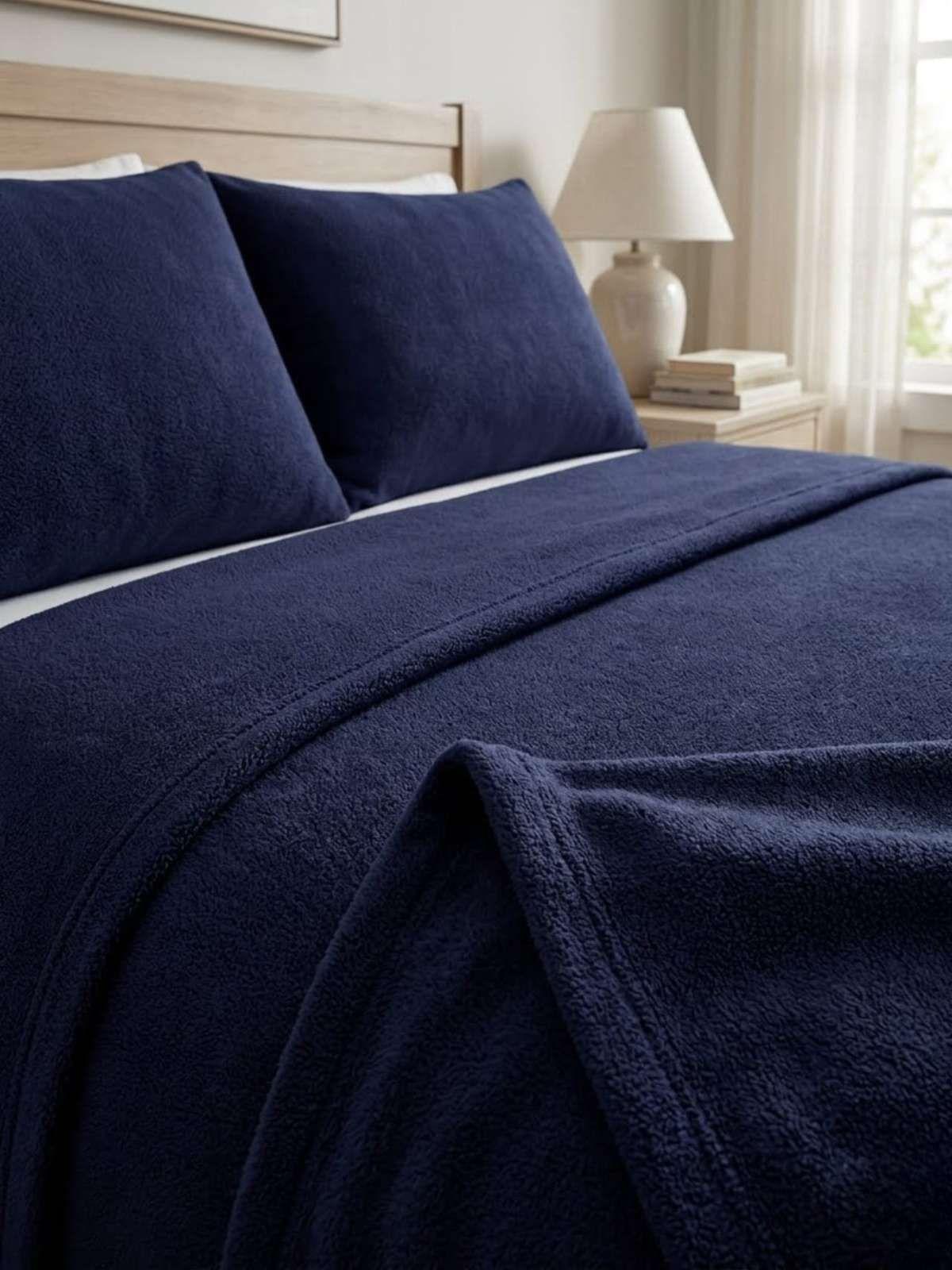 Sábanas Térmicas de polar Esponjosa King Tacto Suave azul-3