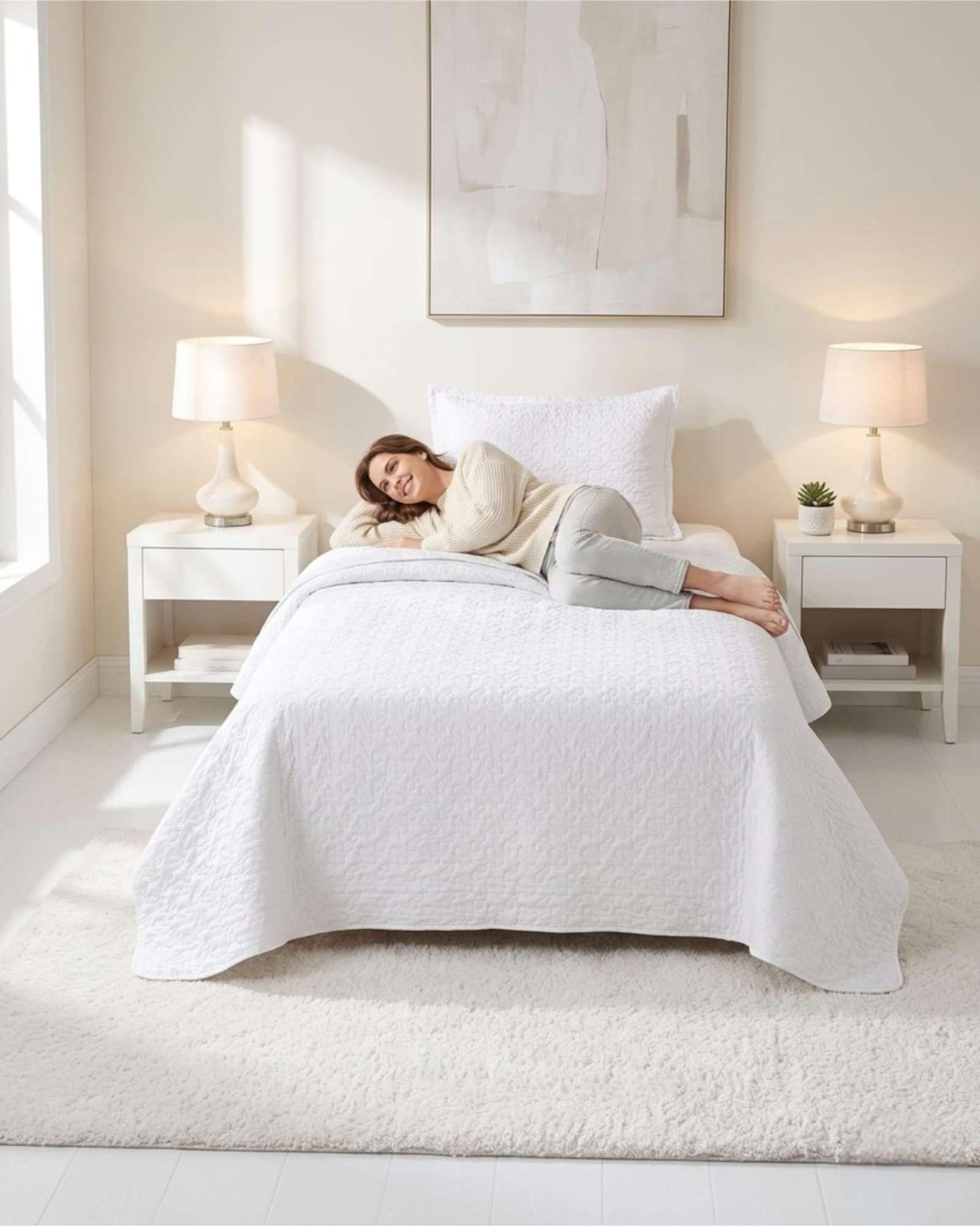Cubrecama Quilt Verano Plaza y Media Suave Fresco Con Funda b5-0
