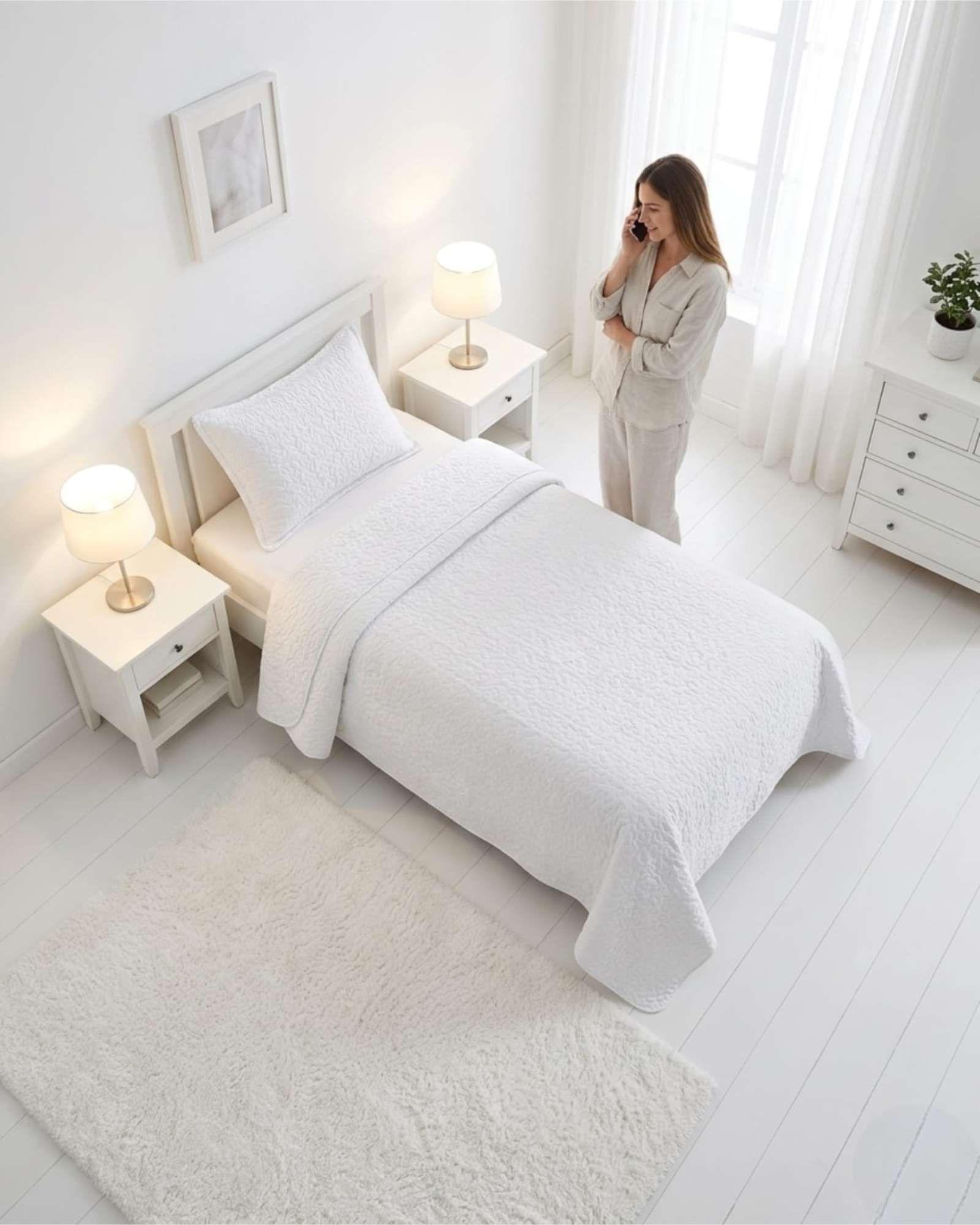 Cubrecama Quilt Verano Plaza y Media Suave Fresco Con Funda b5-4