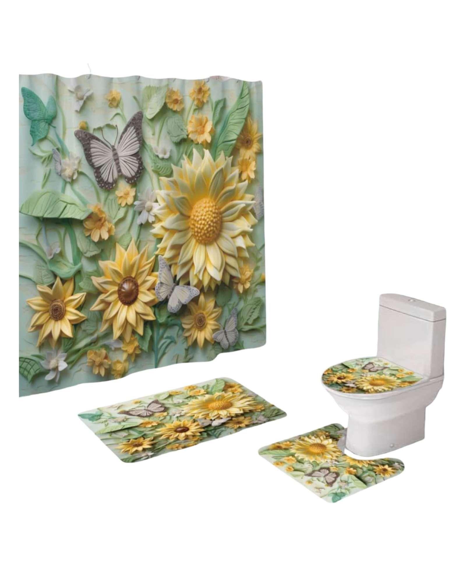 Set de baño 5 piezas Cortina mas Alfombras mas forro de ducha  -10-2