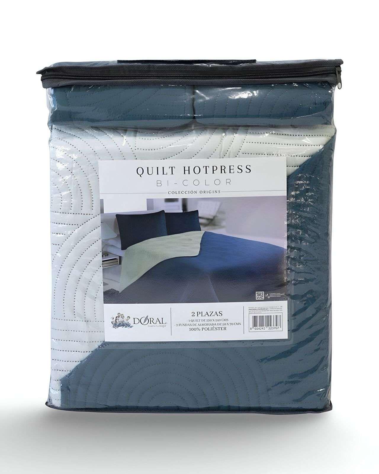 Cubrecama Quilt Hotpress Liso Bicolor 2 Plazas Doral M02-3