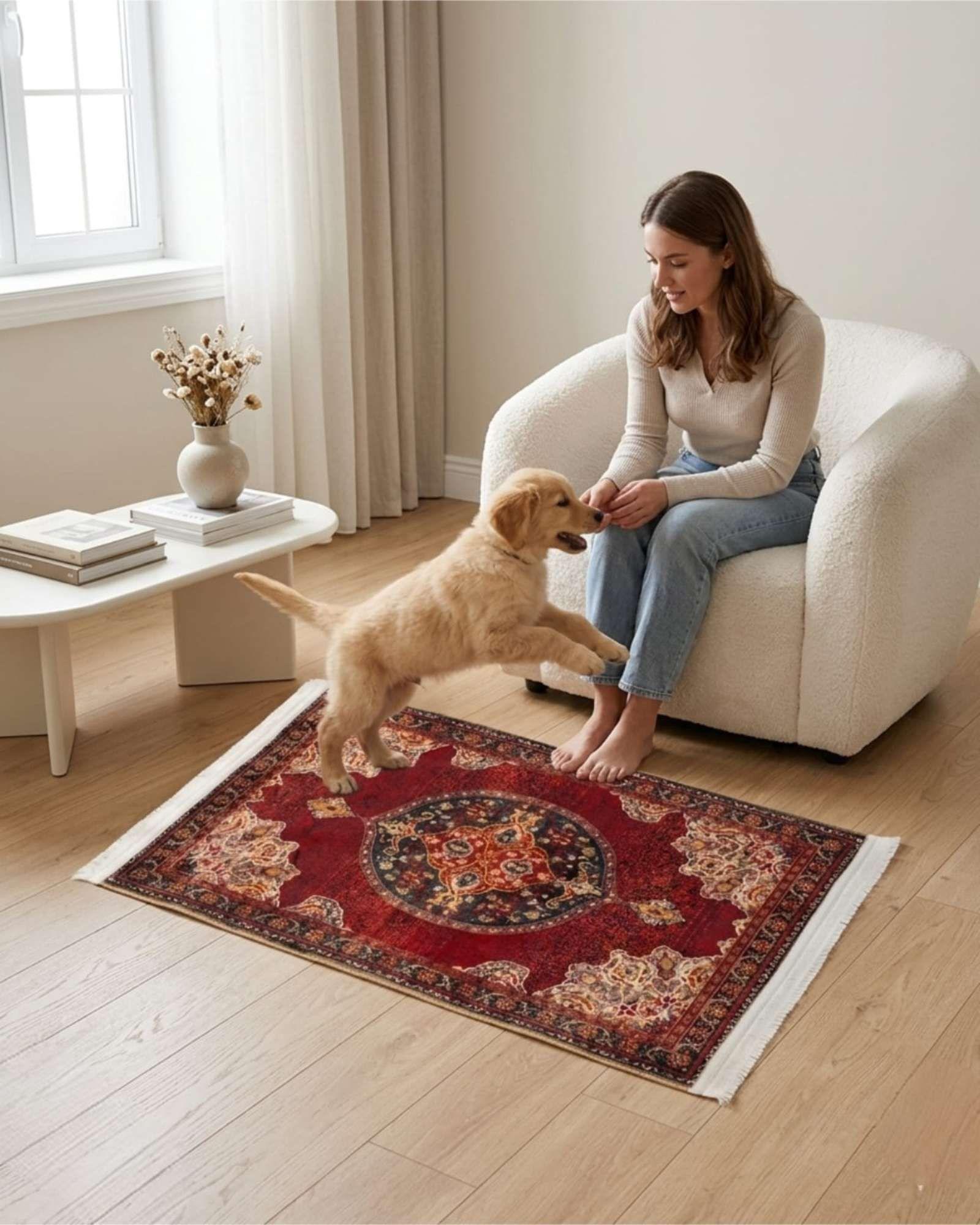 Set 2 Alfombras Decorativas Persa Vintage 80x120 Con Flecos m1-0
