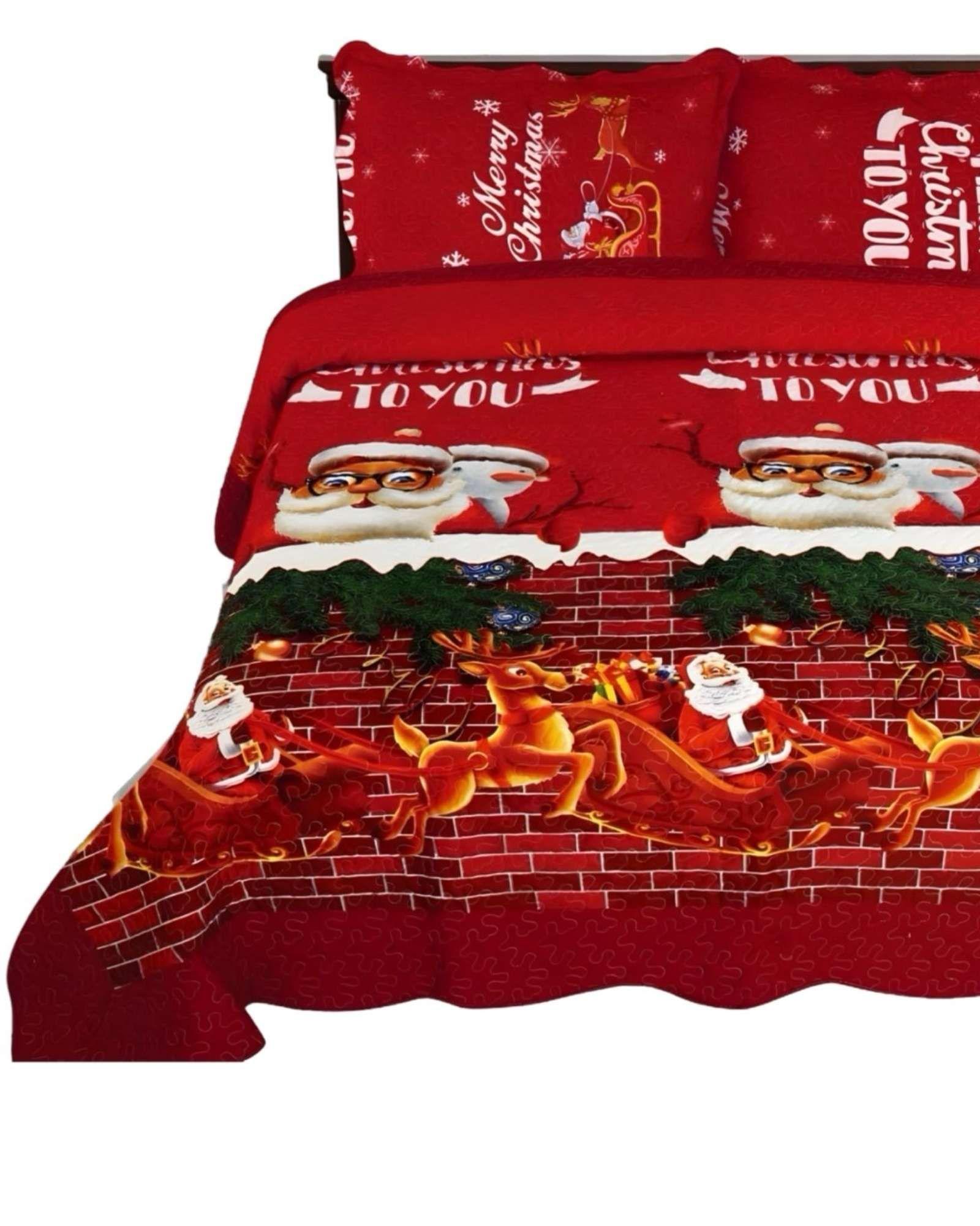 CUBRECAMA QUILT DE NAVIDAD PLAZA Y MEDIA  K3-1