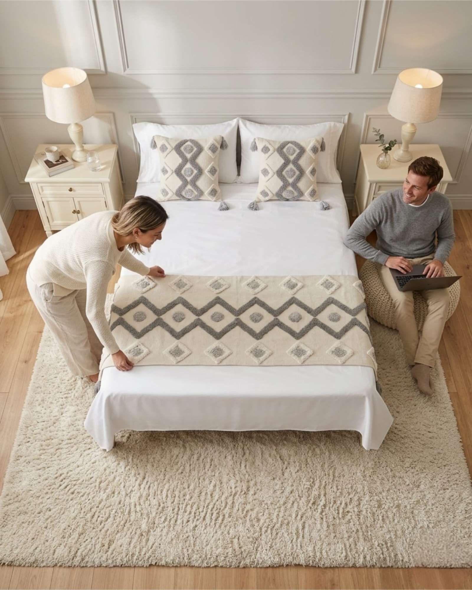Piecera De Cama Manta Tejida Decorativa Boho P2-2
