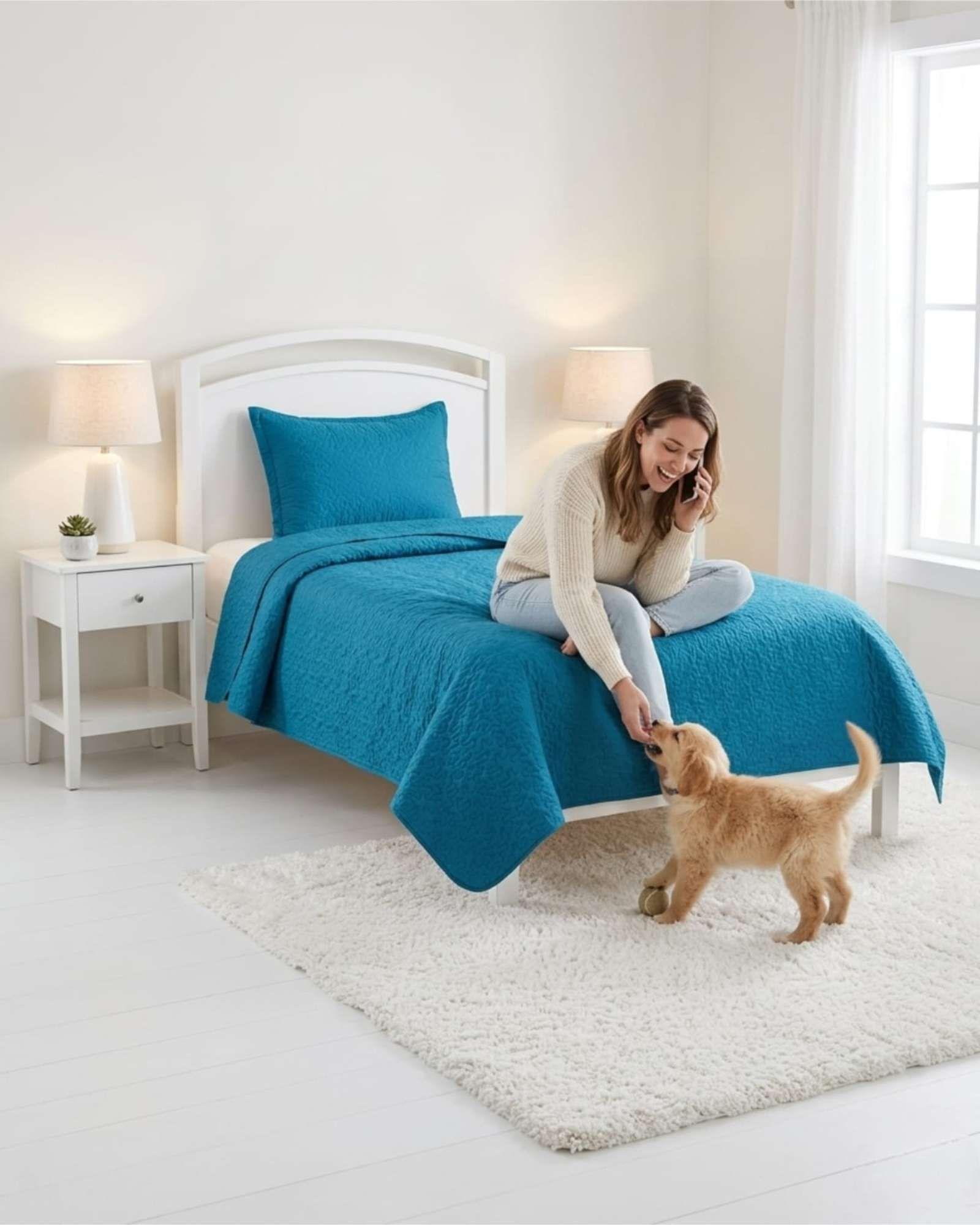 Cubrecama Quilt Verano Plaza y Media Suave Fresco Con Funda b6-0