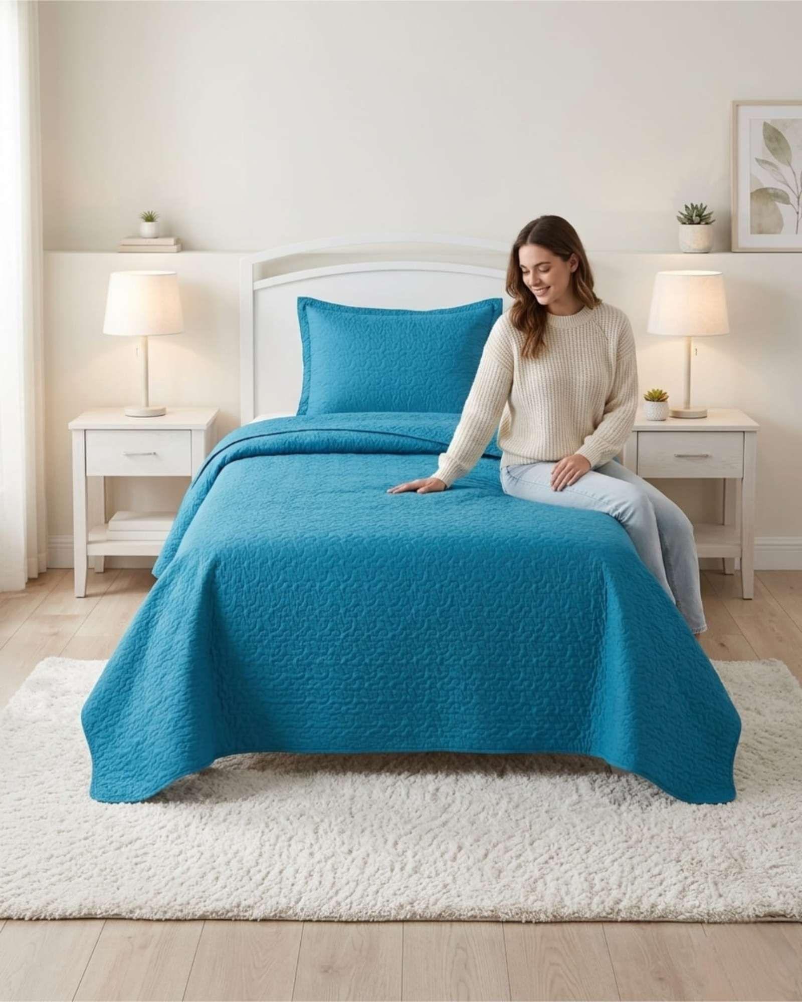 Cubrecama Quilt Verano Plaza y Media Suave Fresco Con Funda b6-2