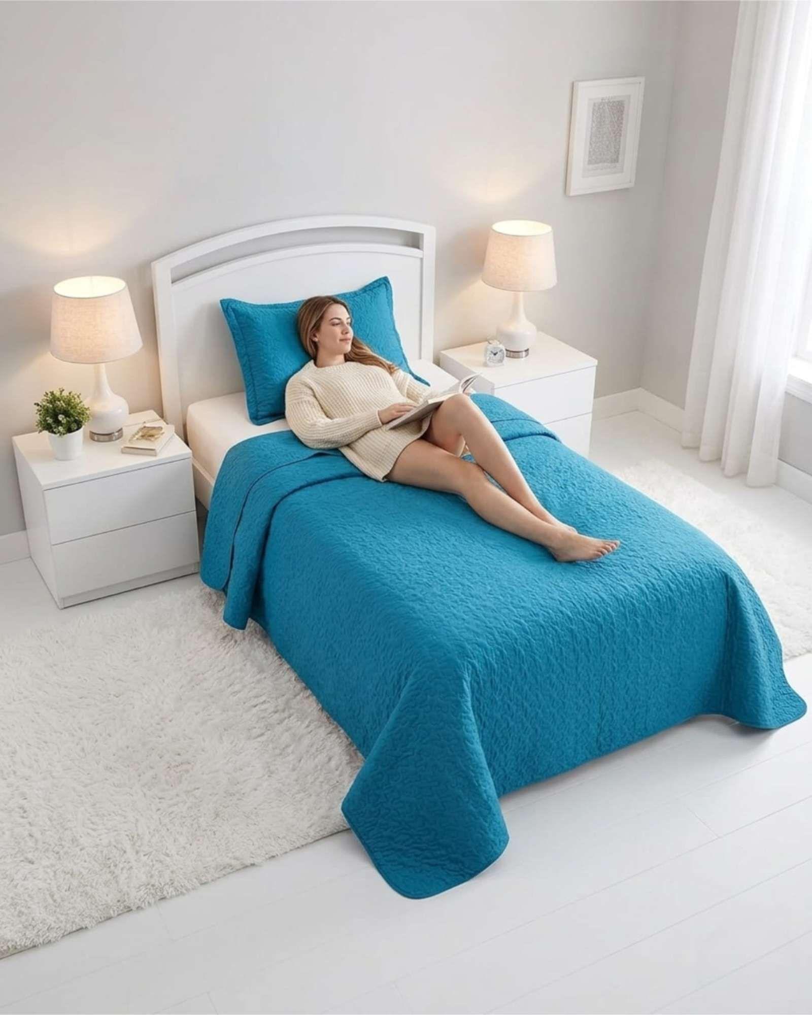 Cubrecama Quilt Verano Plaza y Media Suave Fresco Con Funda b6-3