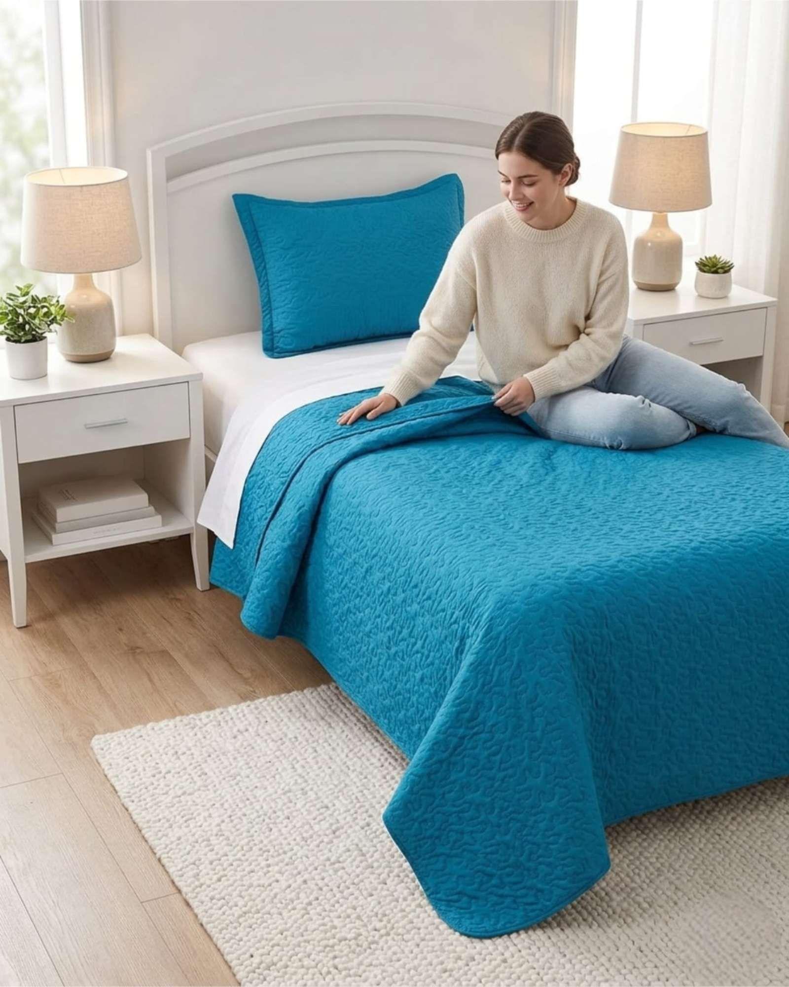 Cubrecama Quilt Verano Plaza y Media Suave Fresco Con Funda b6-4