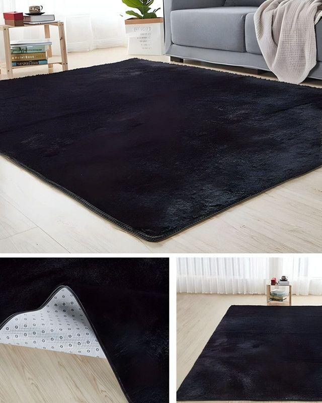 Alfombra peluda Suave 240 x 200 cm Primera Calidad Negro-3