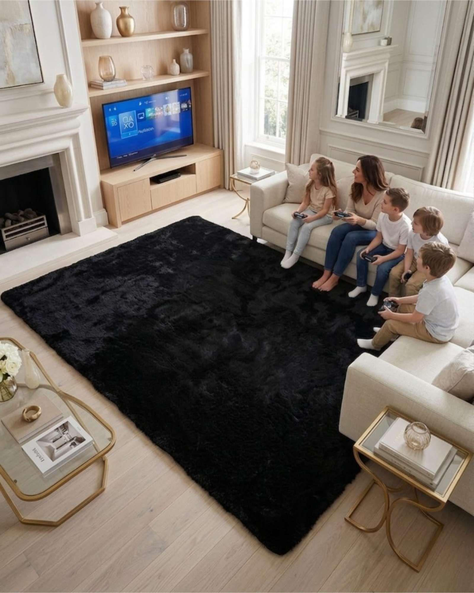 Alfombra Shaggy Peluda Extra Suave VERANO / INVIERNO 240 x 200 cm Negro-2