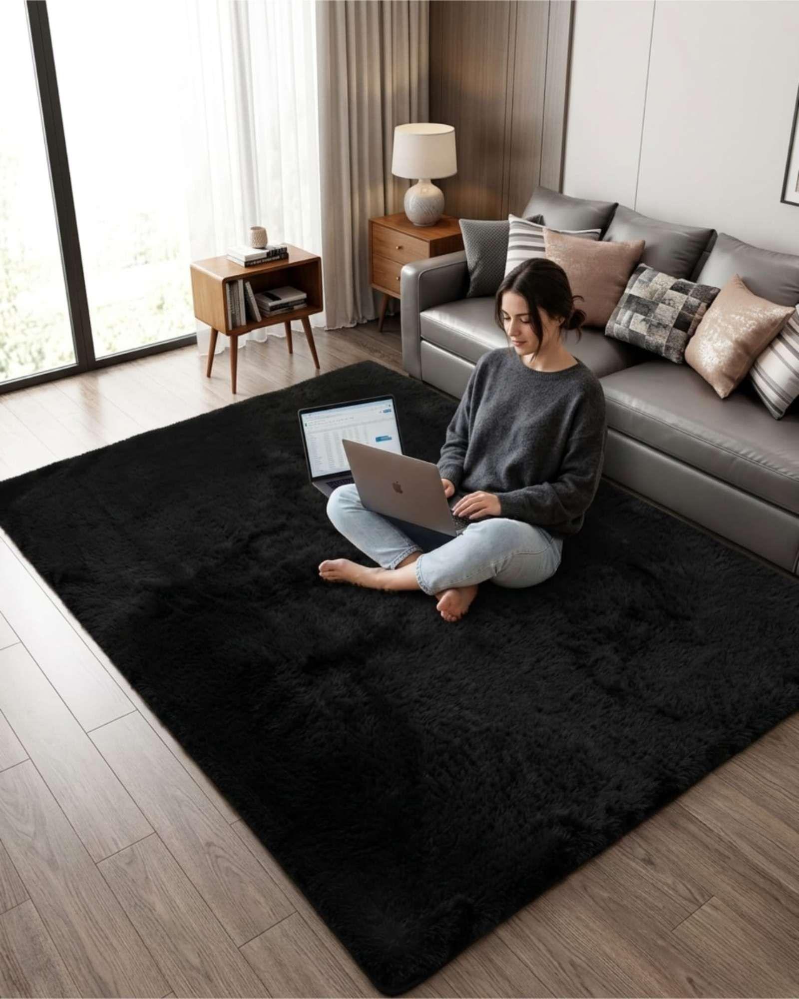 Alfombra Shaggy Peluda Extra Suave VERANO / INVIERNO 240 x 200 cm Negro-3