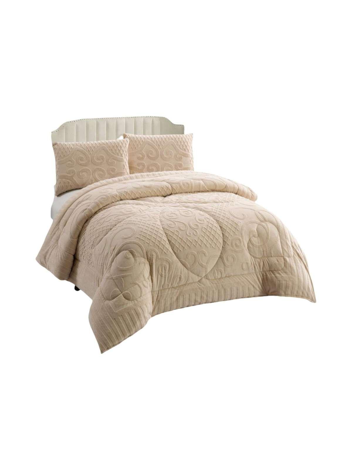 Cubrecama Plumón Jacquard Premium 2 Plazas Invierno Térmico beige-2
