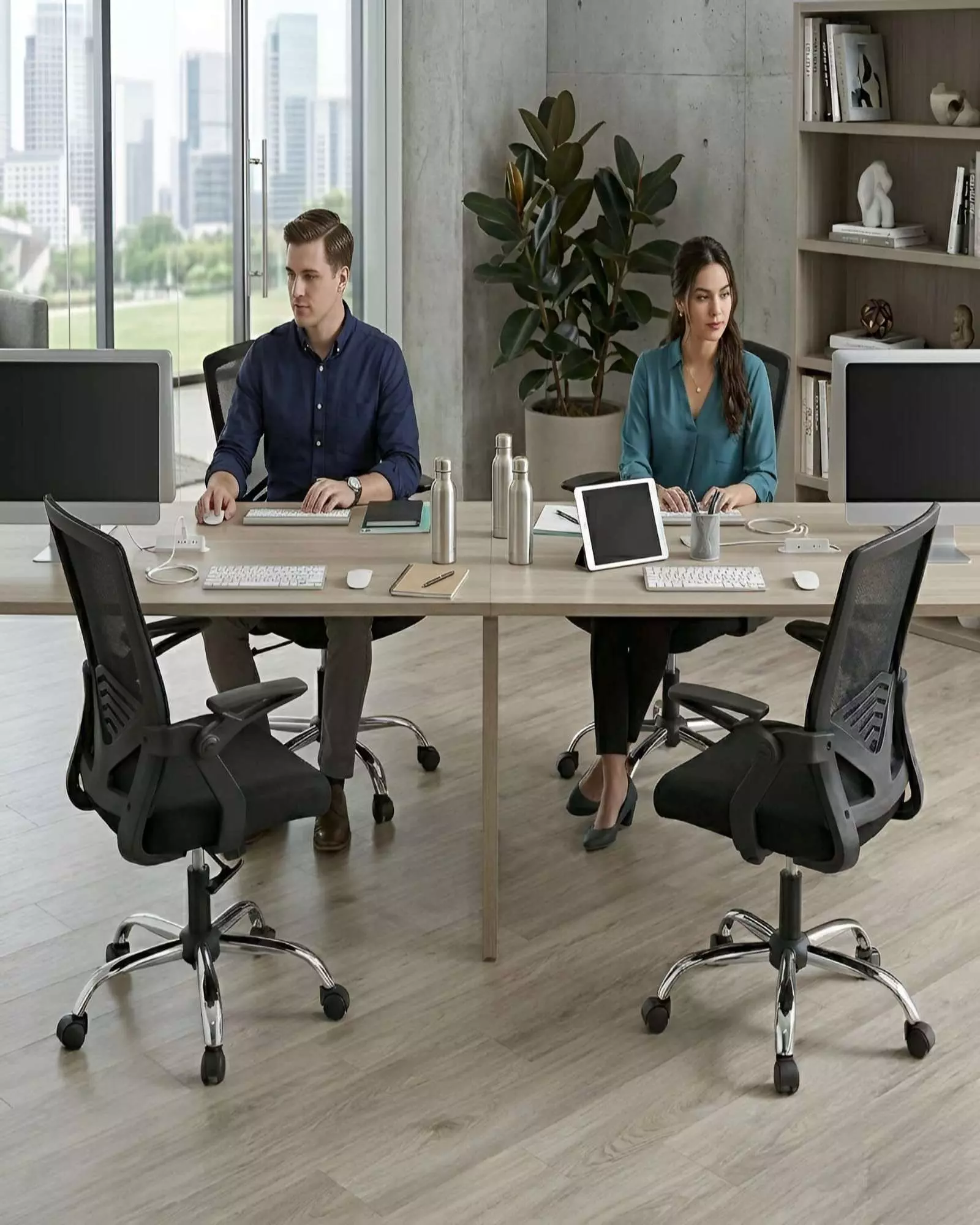 Pack 4 Silla de Oficina Ergonómica Brazos Abatibles y Soporte Lumbar-4