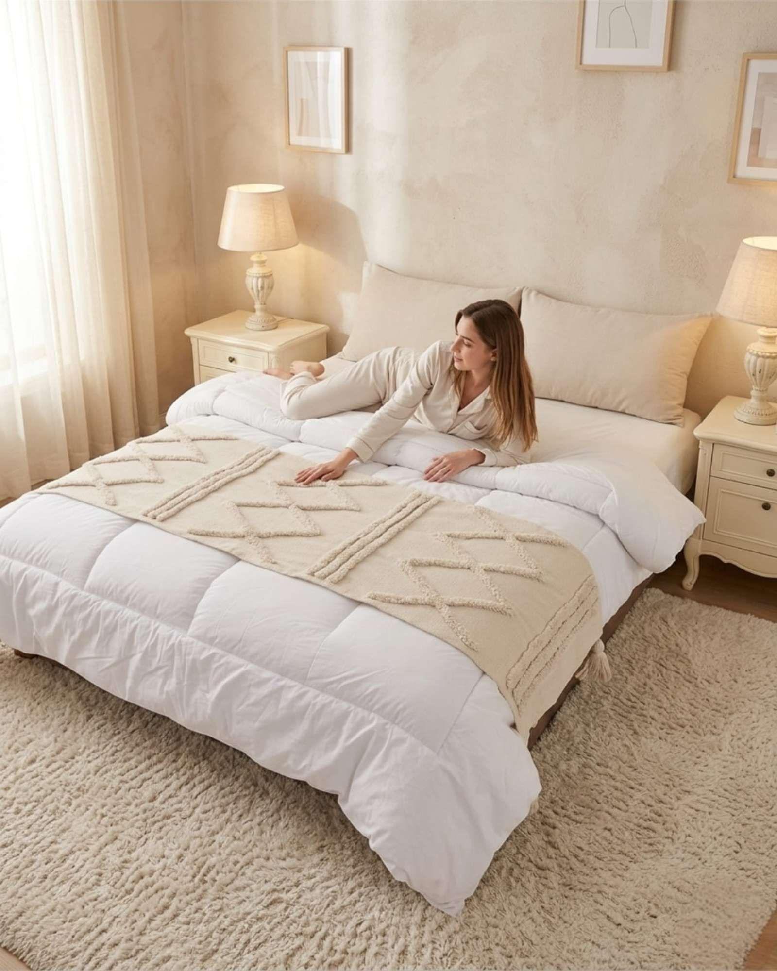 Set Piecera De Cama Boho Con Dos Fundas Cojin Bordado S6-0