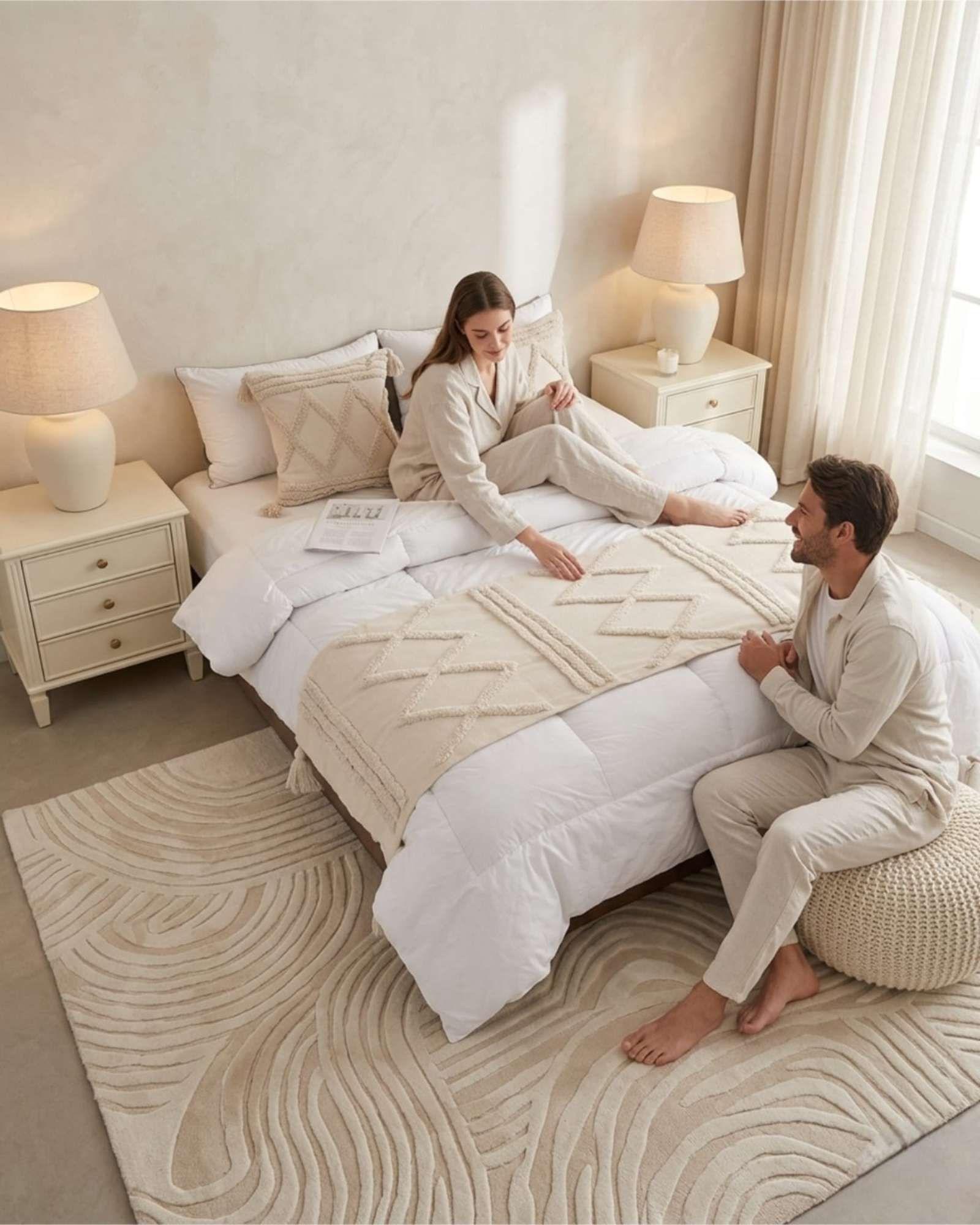 Set Piecera De Cama Boho Con Dos Fundas Cojin Bordado S6-1