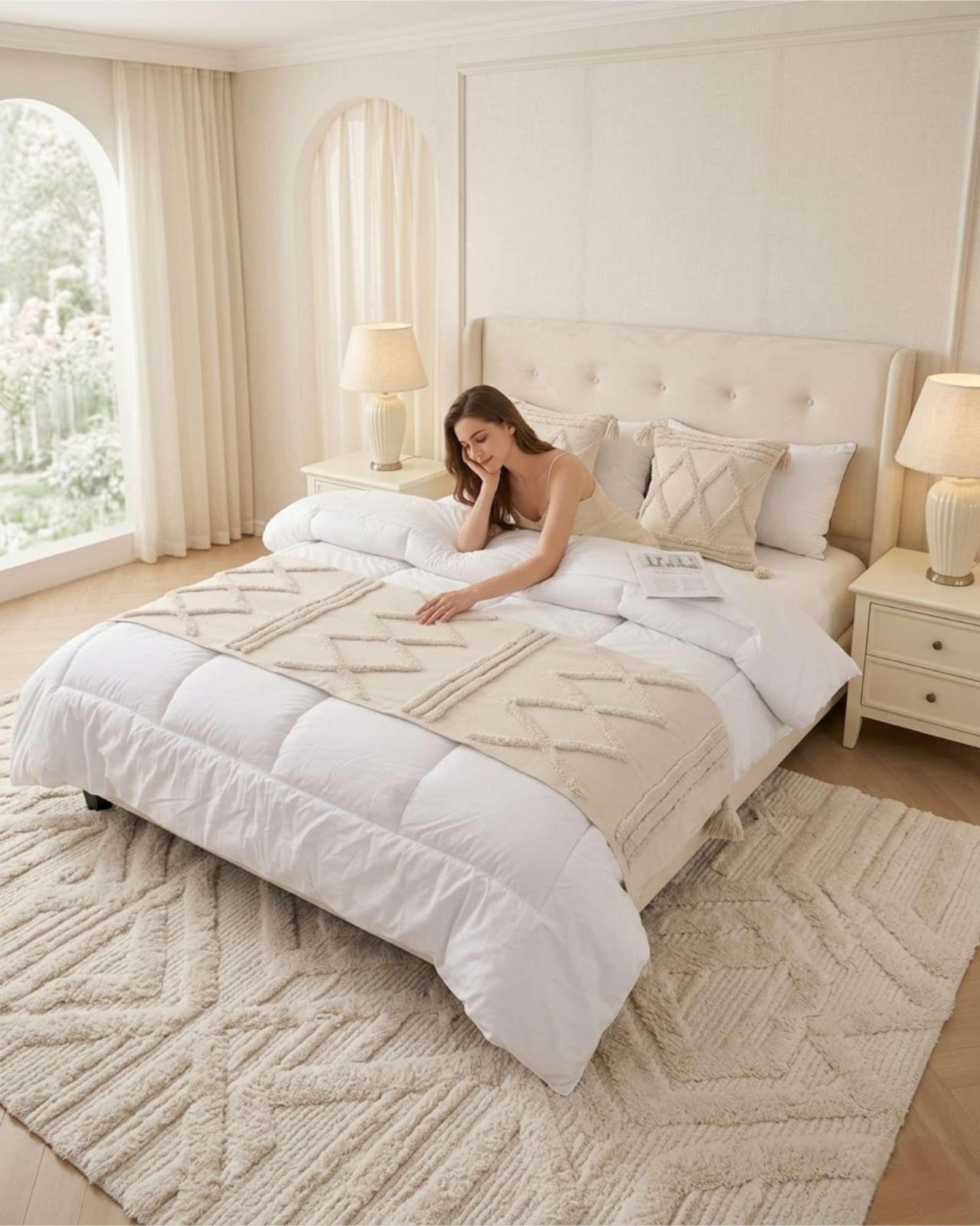 Set Piecera De Cama Boho Con Dos Fundas Cojin Bordado S6-2