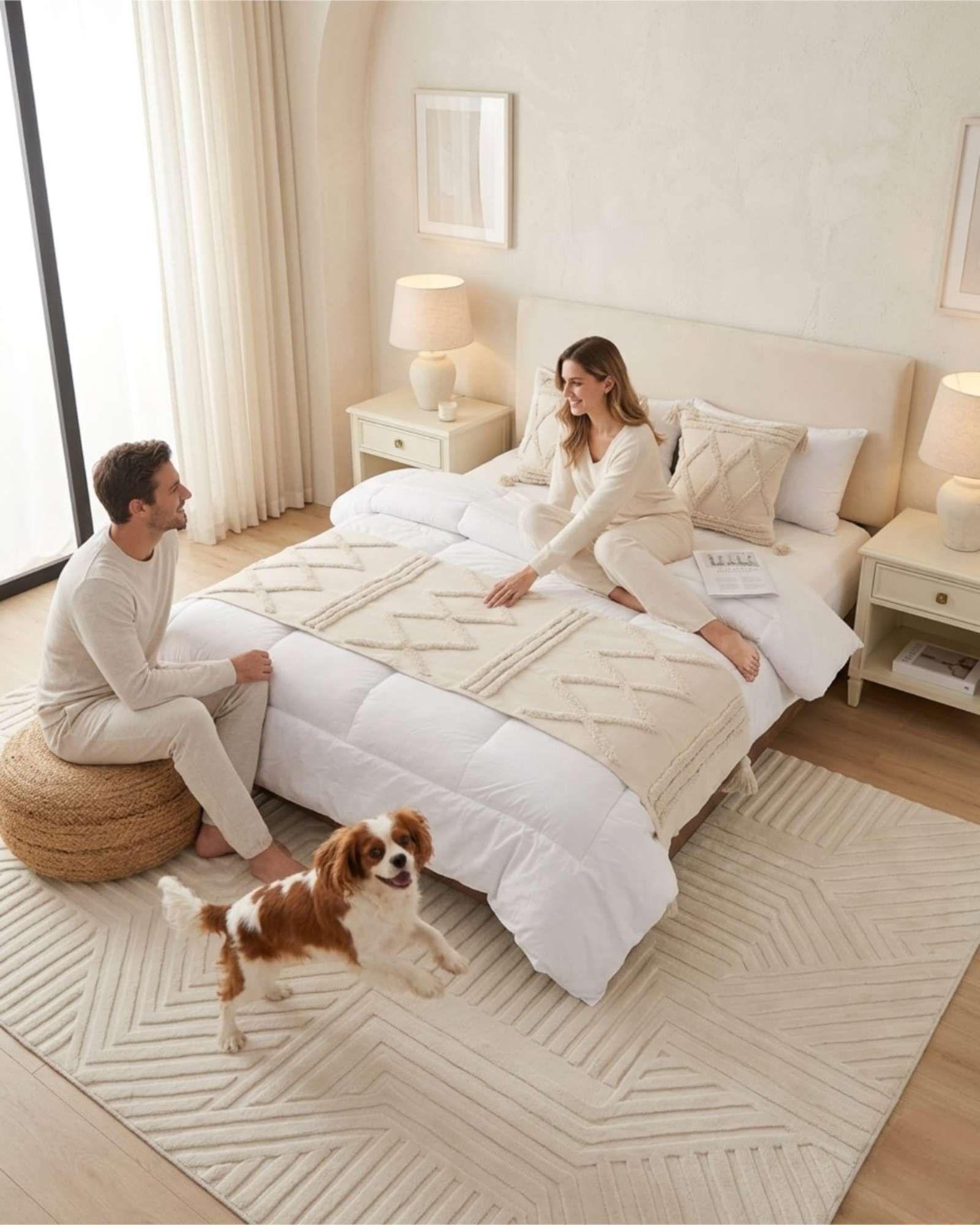 Set Piecera De Cama Boho Con Dos Fundas Cojin Bordado S6-3