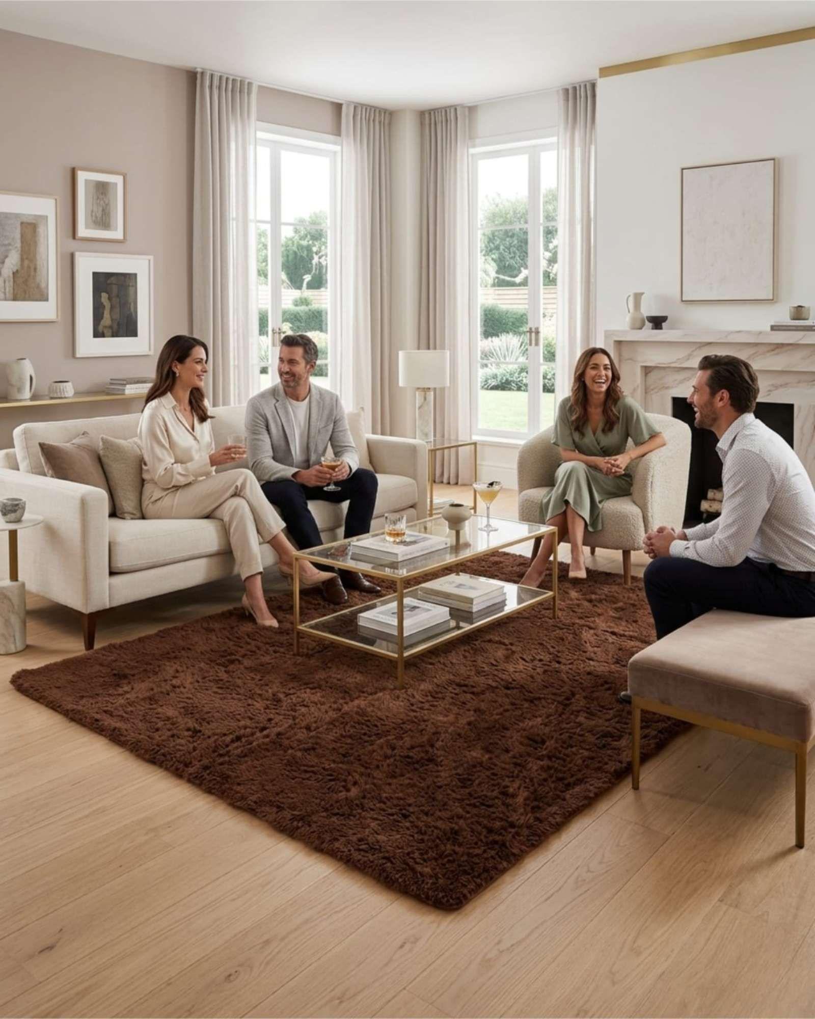 Alfombra Shaggy Peluda Extra Suave VERANO / INVIERNO 240 x 200 cm Café-3