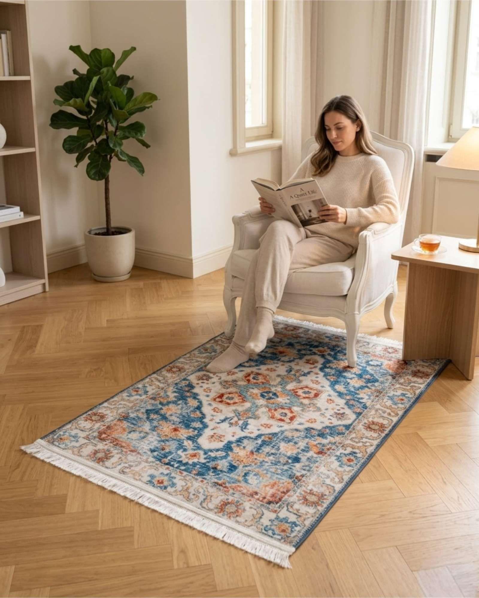 Set 2 Alfombras Decorativas Persa Vintage 80x120 Con Flecos m6-4