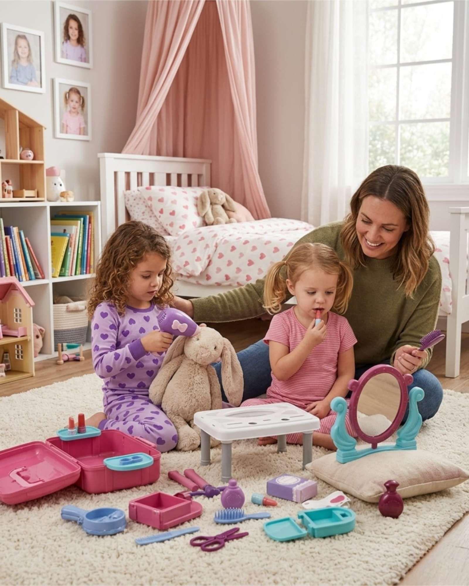 Tocador Infantil con Espejo y Accesorios 3 en 1 Maleta de Belleza-2