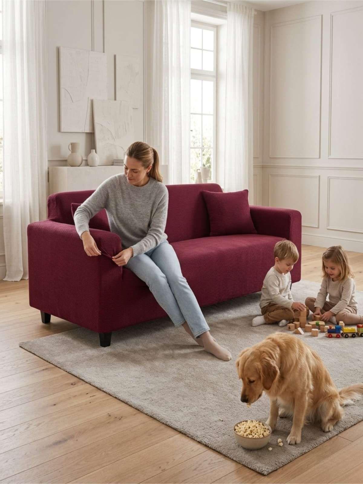 Funda De Sofá Elástica Cuadrillé: Renueva Tu Living En Minutos (3 Cuerpos) 5-0