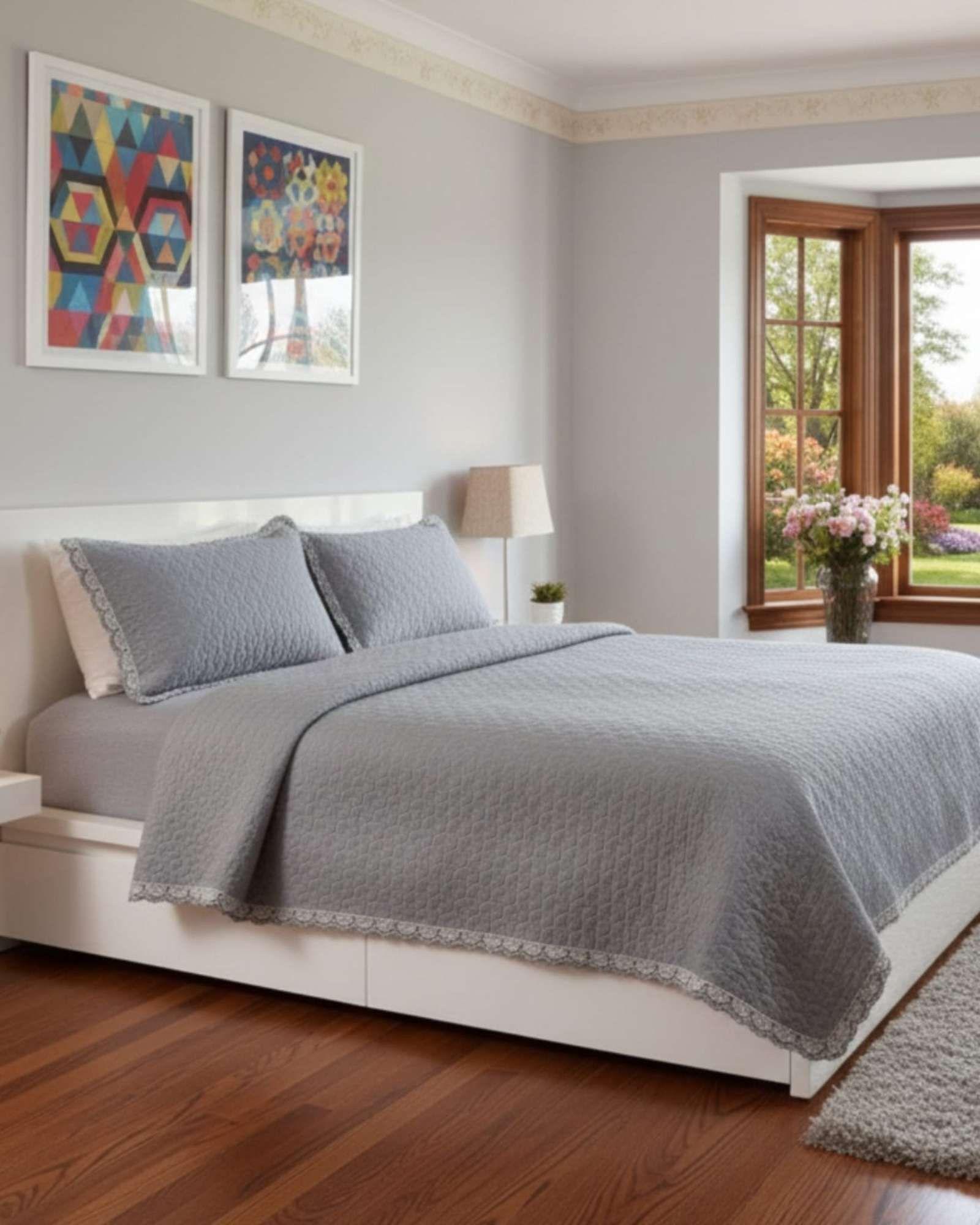 COBERTOR QUILT BORDADO 2 PLAZA EXTRA SUAVE GRIS-3