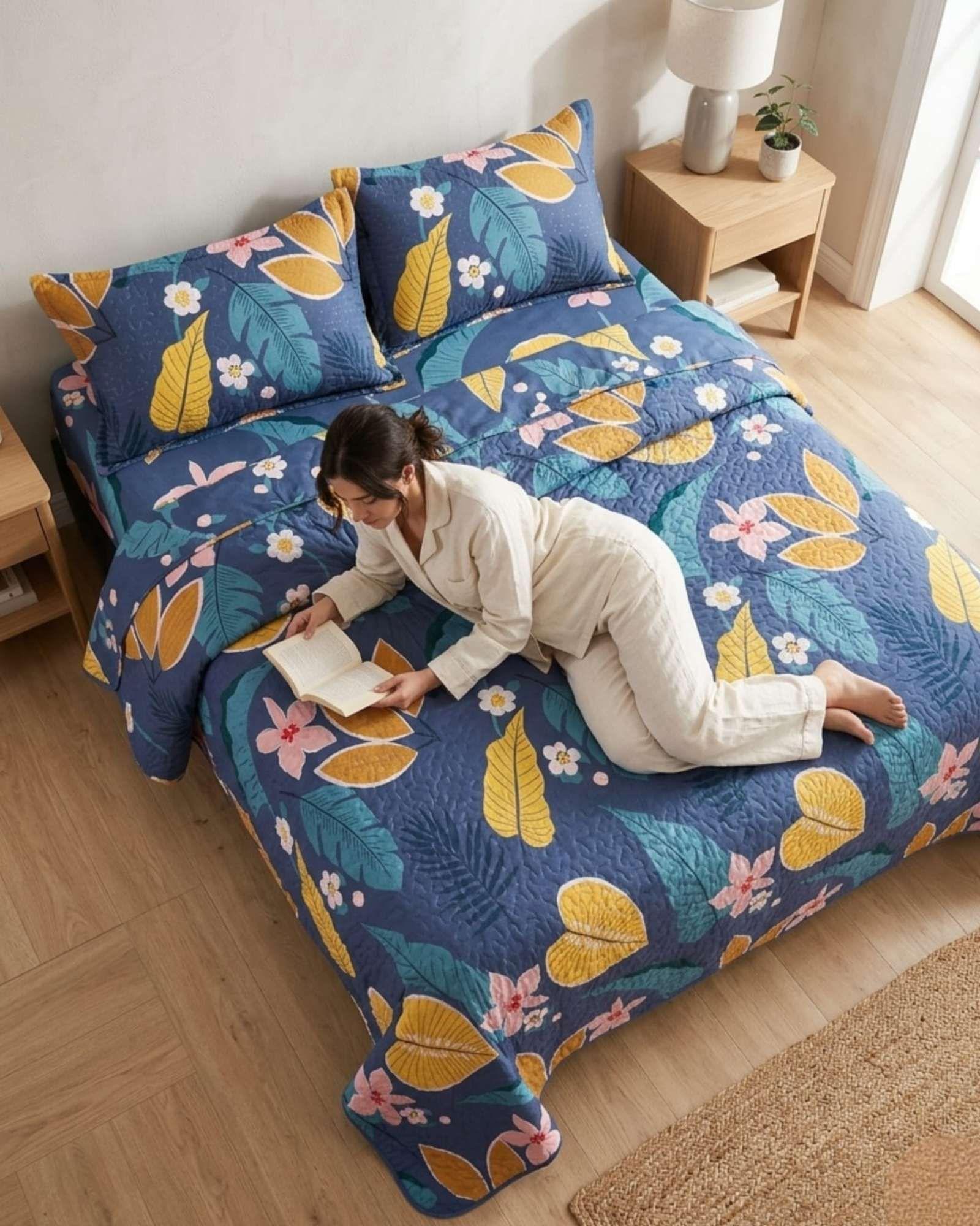 Juego De Cubrecama Quilt 2 Plazas Con Sábanas De Verano 5 Pzs m3-2