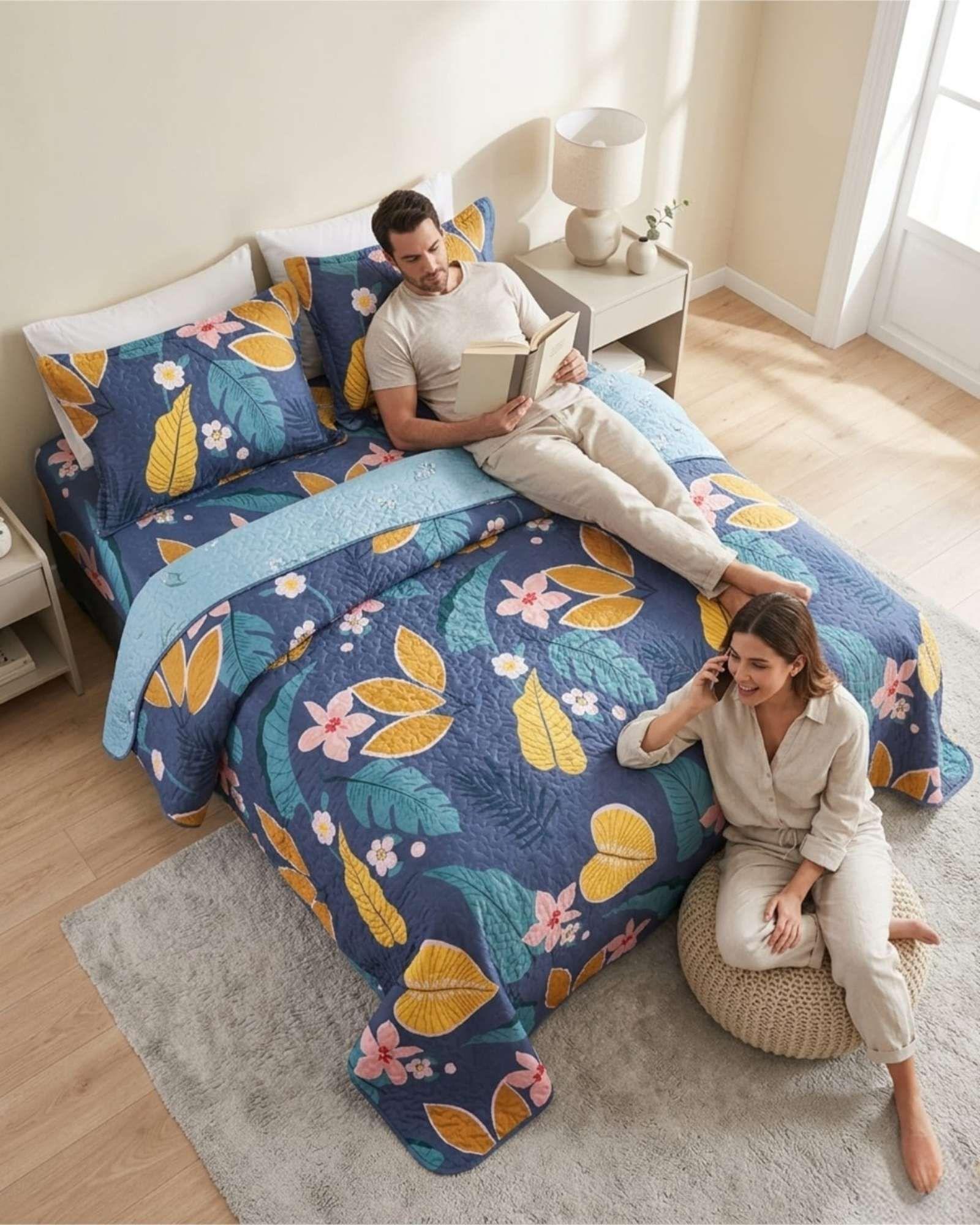 Juego De Cubrecama Quilt 2 Plazas Con Sábanas De Verano 5 Pzs m3-3