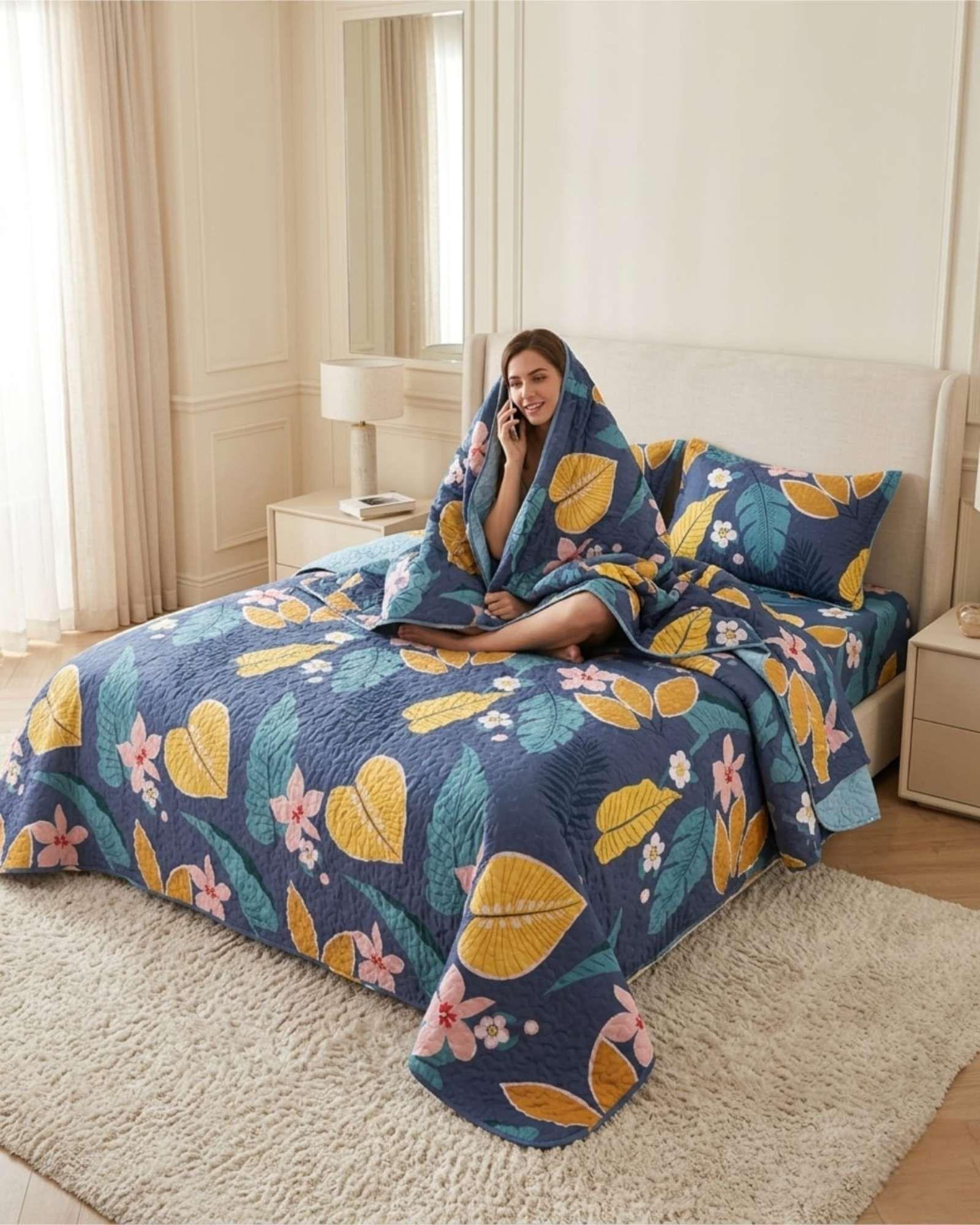 Juego De Cubrecama Quilt 2 Plazas Con Sábanas De Verano 5 Pzs m3-4