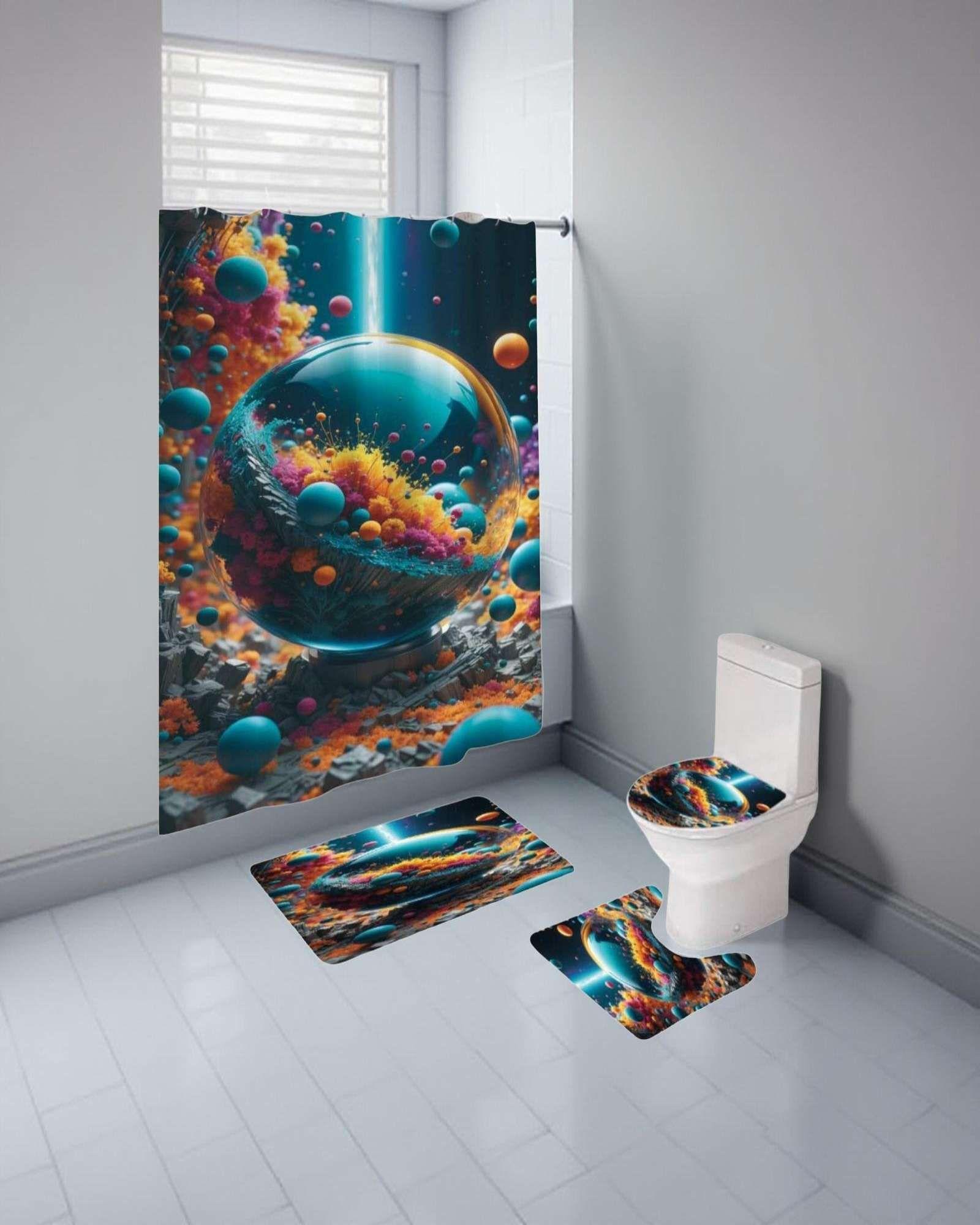 Set de baño 5 piezas Cortina mas Alfombras mas forro de ducha  -17-3