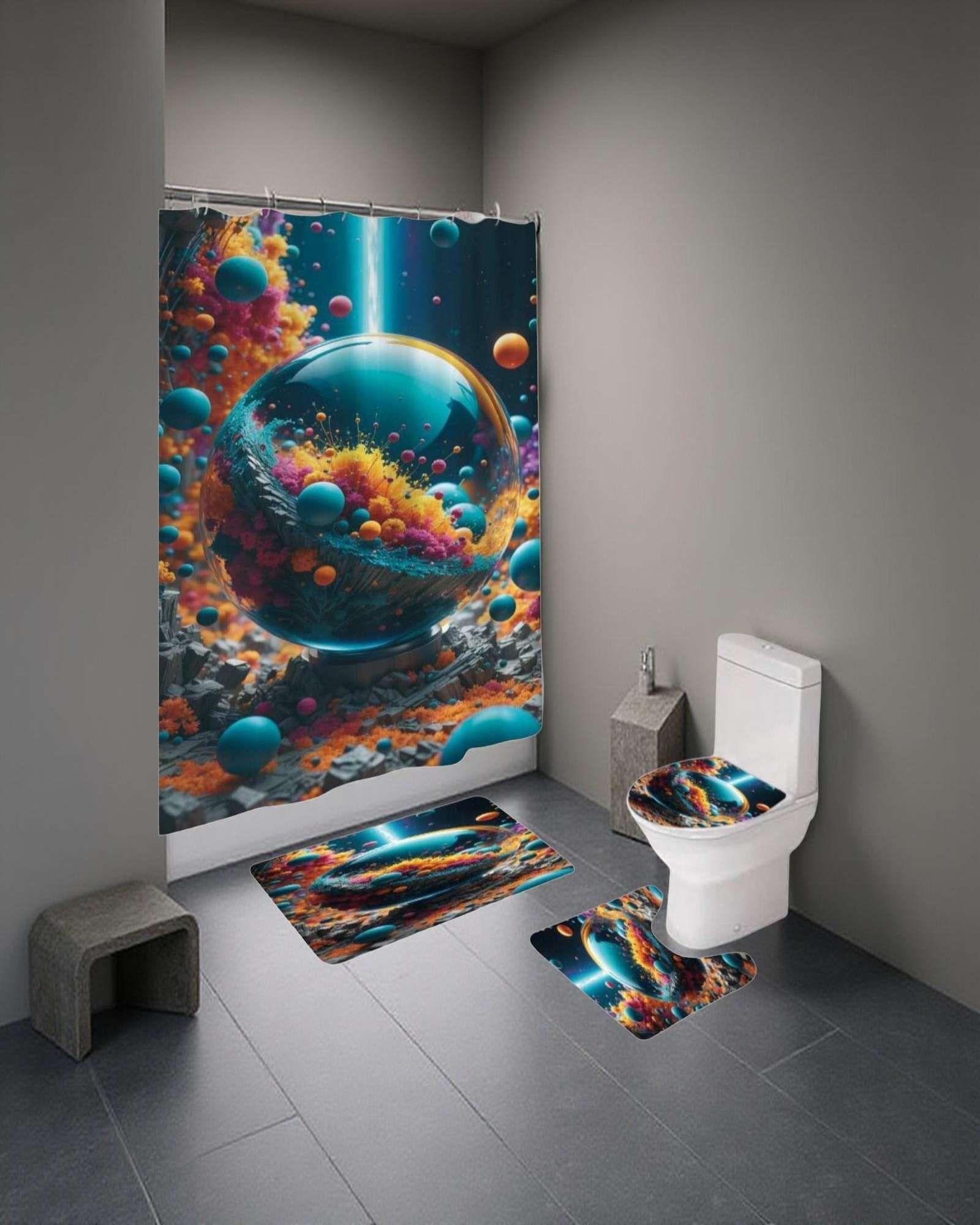 Set de baño 5 piezas Cortina mas Alfombras mas forro de ducha  -17-4