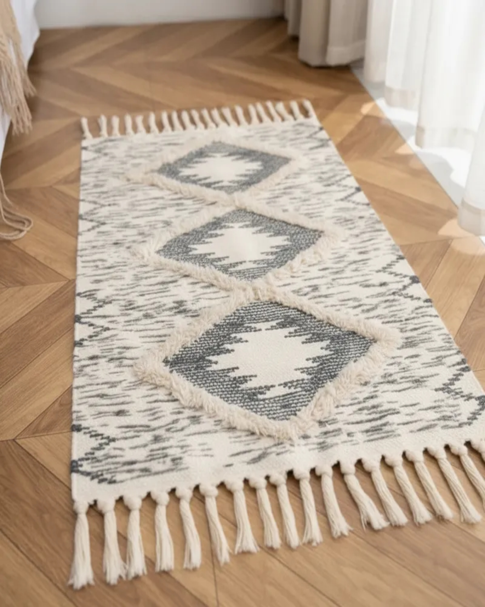 Pack de 2 Bajada de Cama de Lino estilo boho  medida 60 cm x 90 cm C3-3