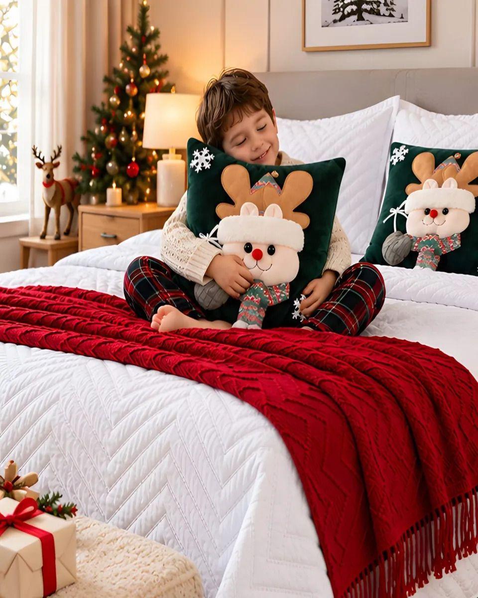 Cubrecamas Navideño Con Manta Y 2 Fundas De Cojin 2 Plazas m21-6