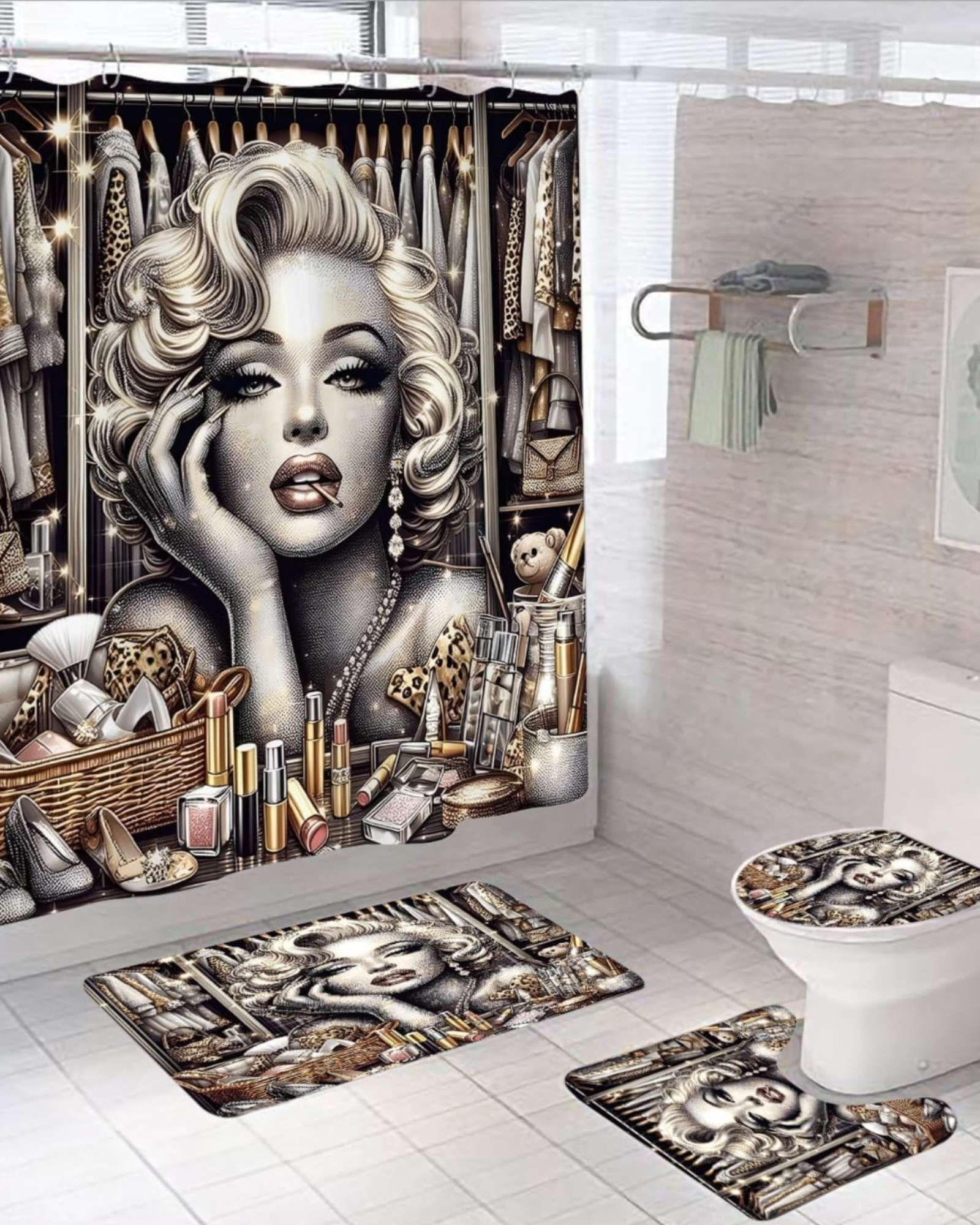 Set de baño 5 piezas Cortina mas Alfombras mas forro de ducha  -19-2