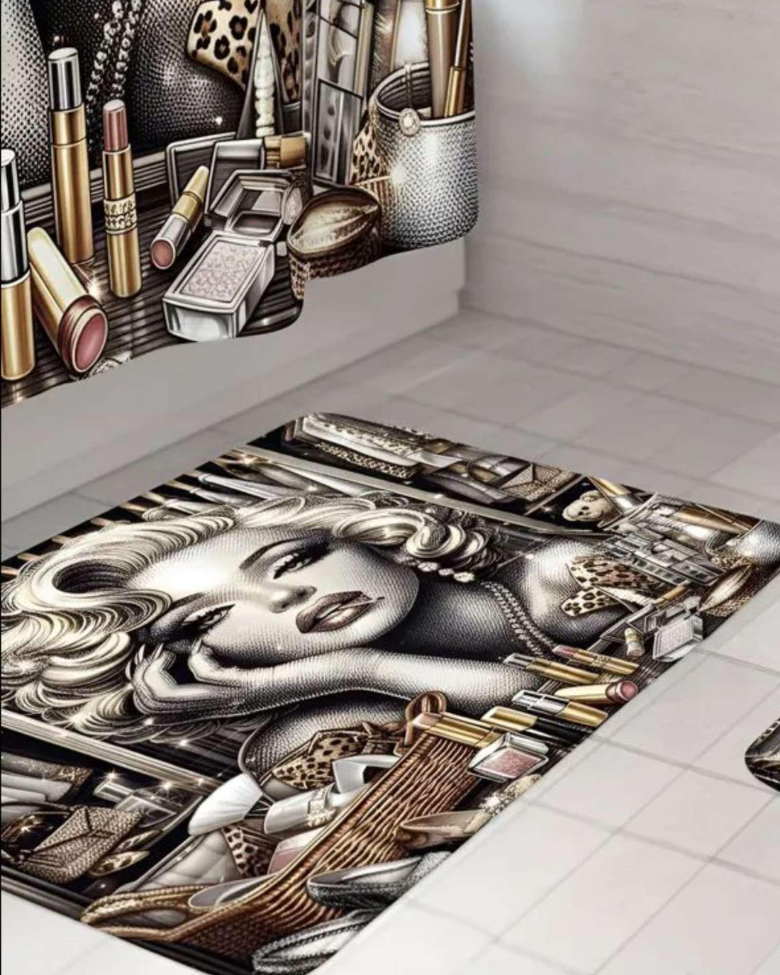 Set de baño 5 piezas Cortina mas Alfombras mas forro de ducha  -19-3