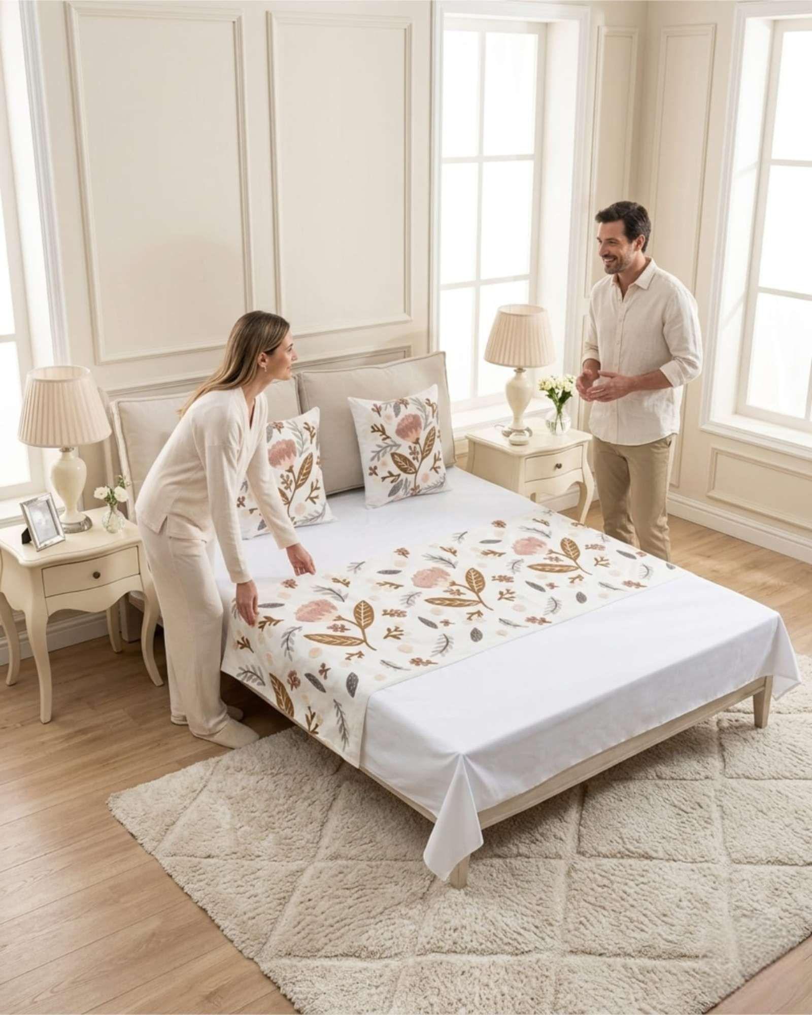 Piecera Manta de Cama Texturizada con Bordado Botanico P2-1