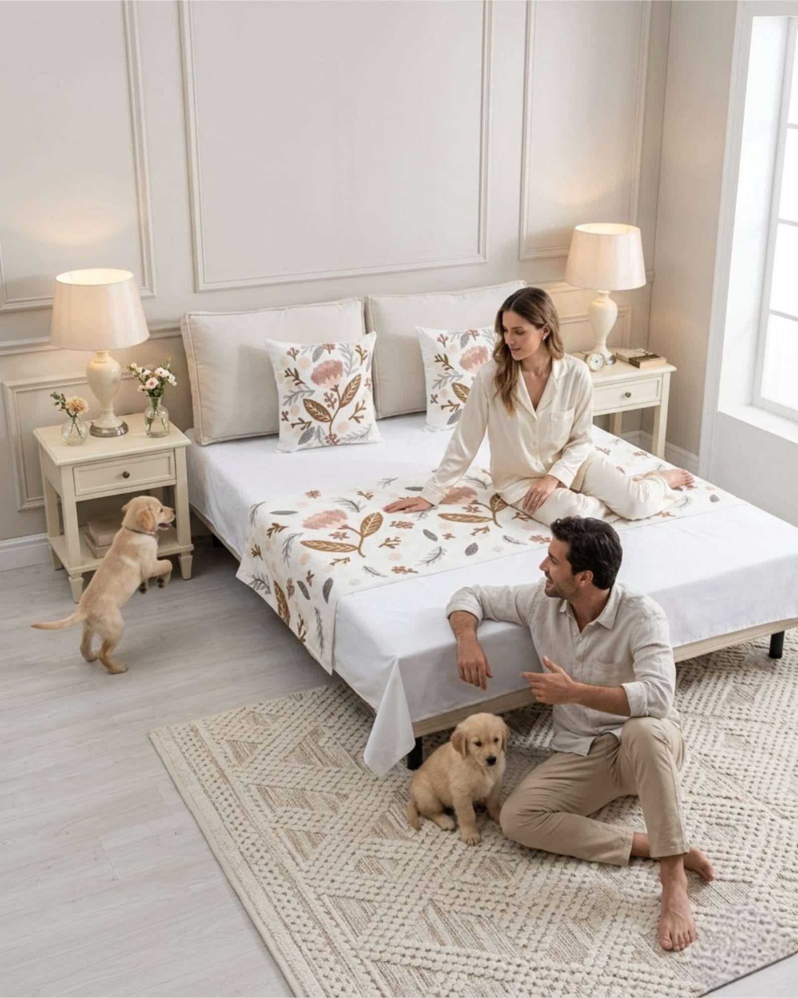 Piecera Manta de Cama Texturizada con Bordado Botanico P2-2