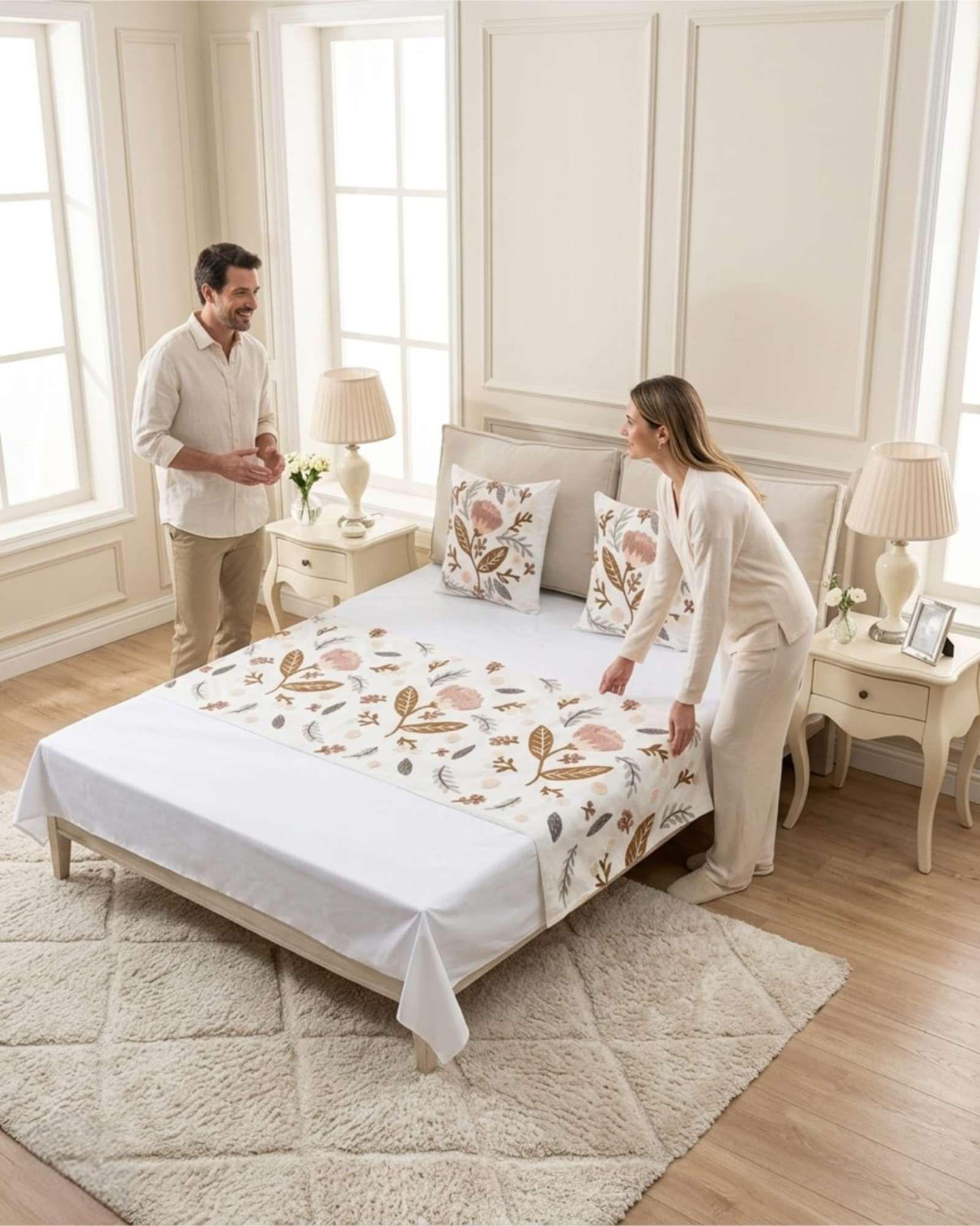 Piecera Manta de Cama Texturizada con Bordado Botanico P2-4