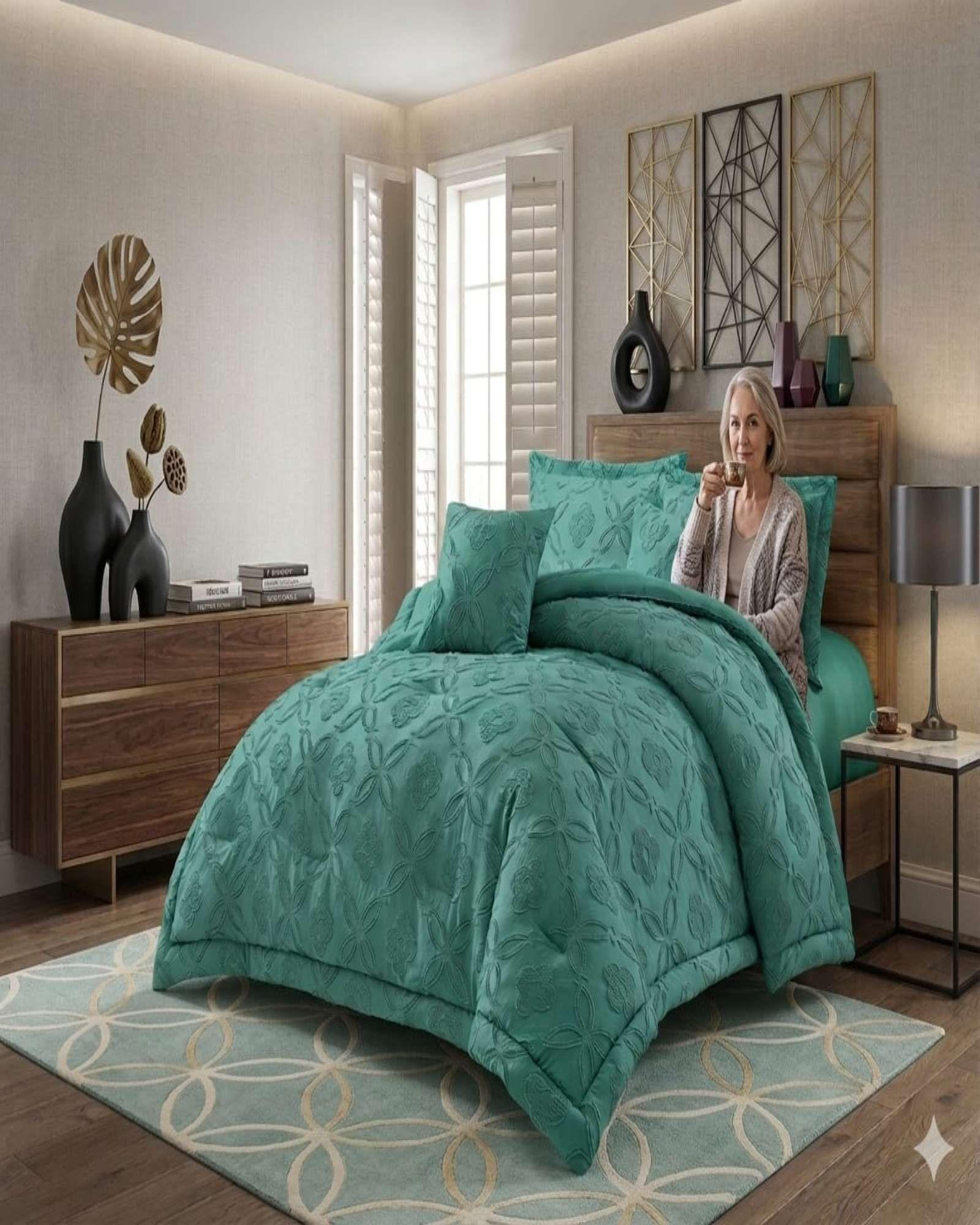 Cubrecama Quilt Nórdico Delgado Diseño Flores plaza y media verde-3